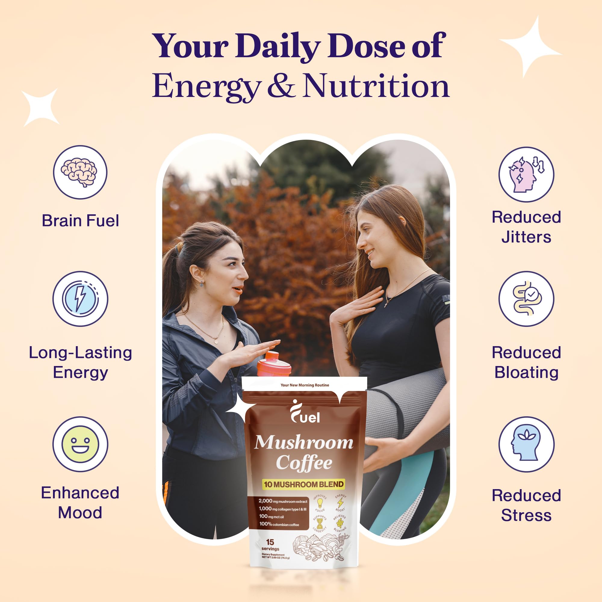 Fuel Organic Mushroom Coffee with a cup of hot water