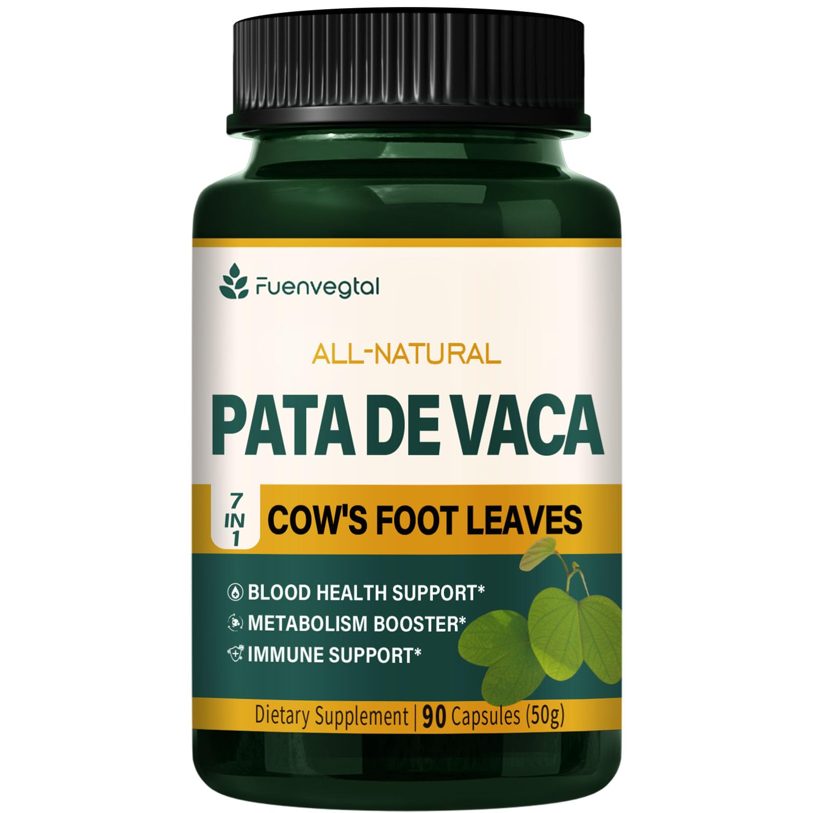 Fuenvegtal Pata de Vaca herbal supplement capsule bottle front view