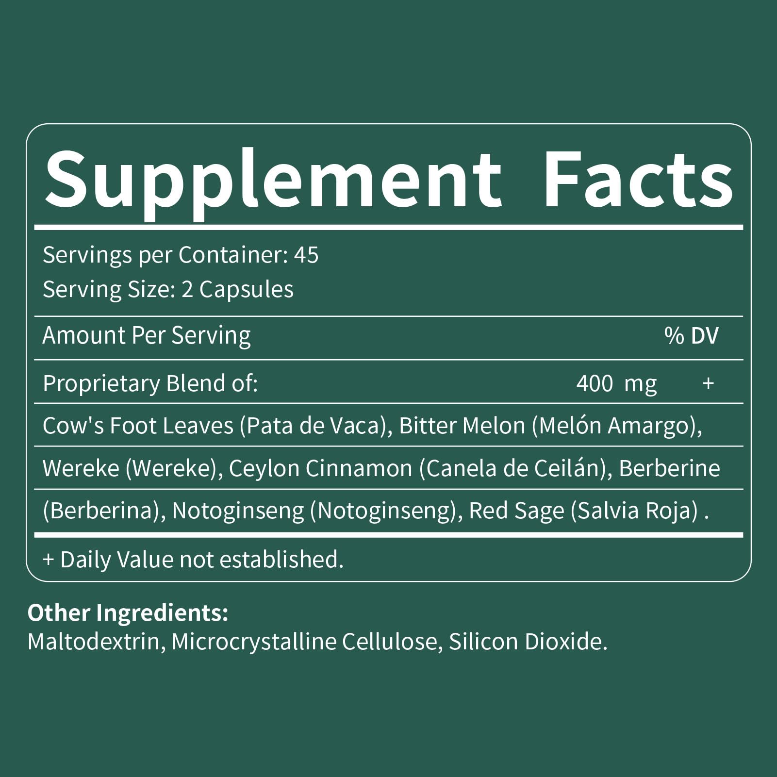 Fuenvegtal Pata de Vaca herbal supplement capsules in a hand