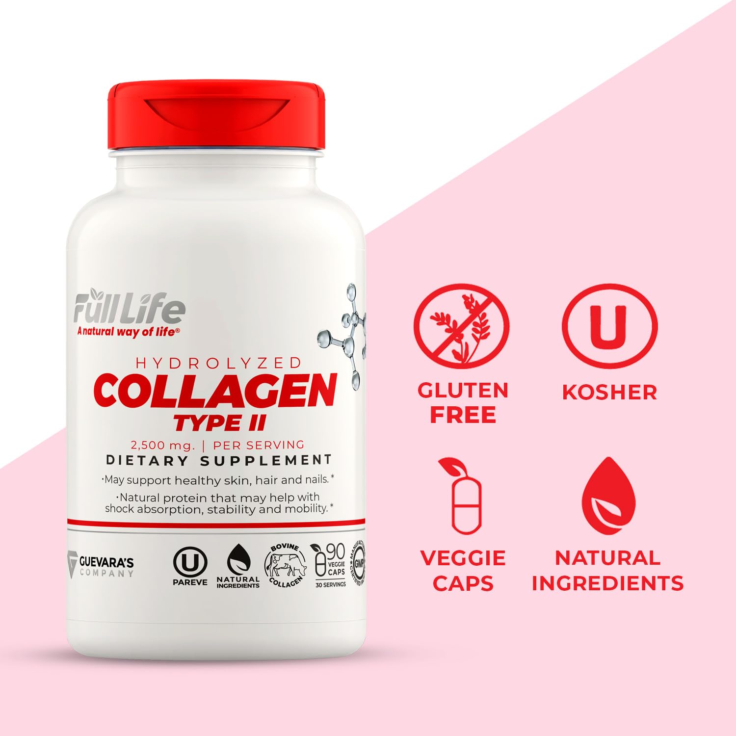 Full Life Hydrolyzed Collagen Capsules side view with label