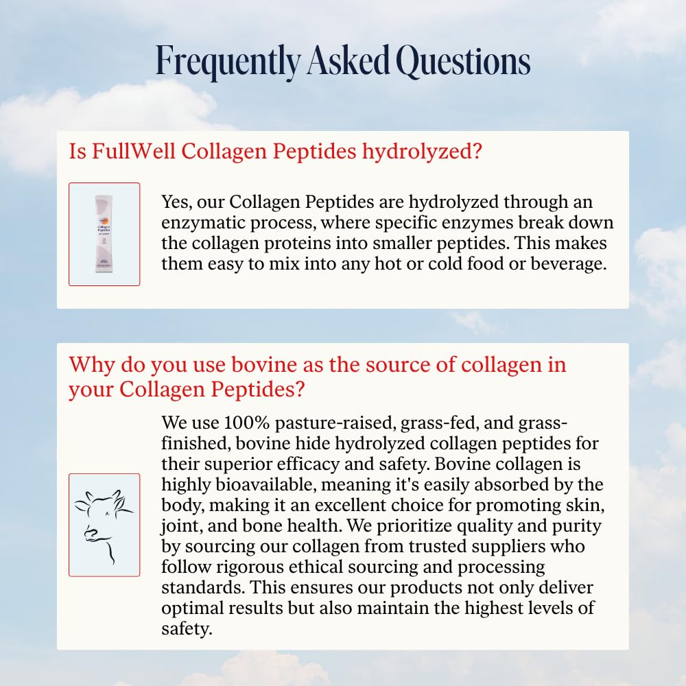 FullWell Unflavored Collagen Peptides Powder Stick Packs on a kitchen counter