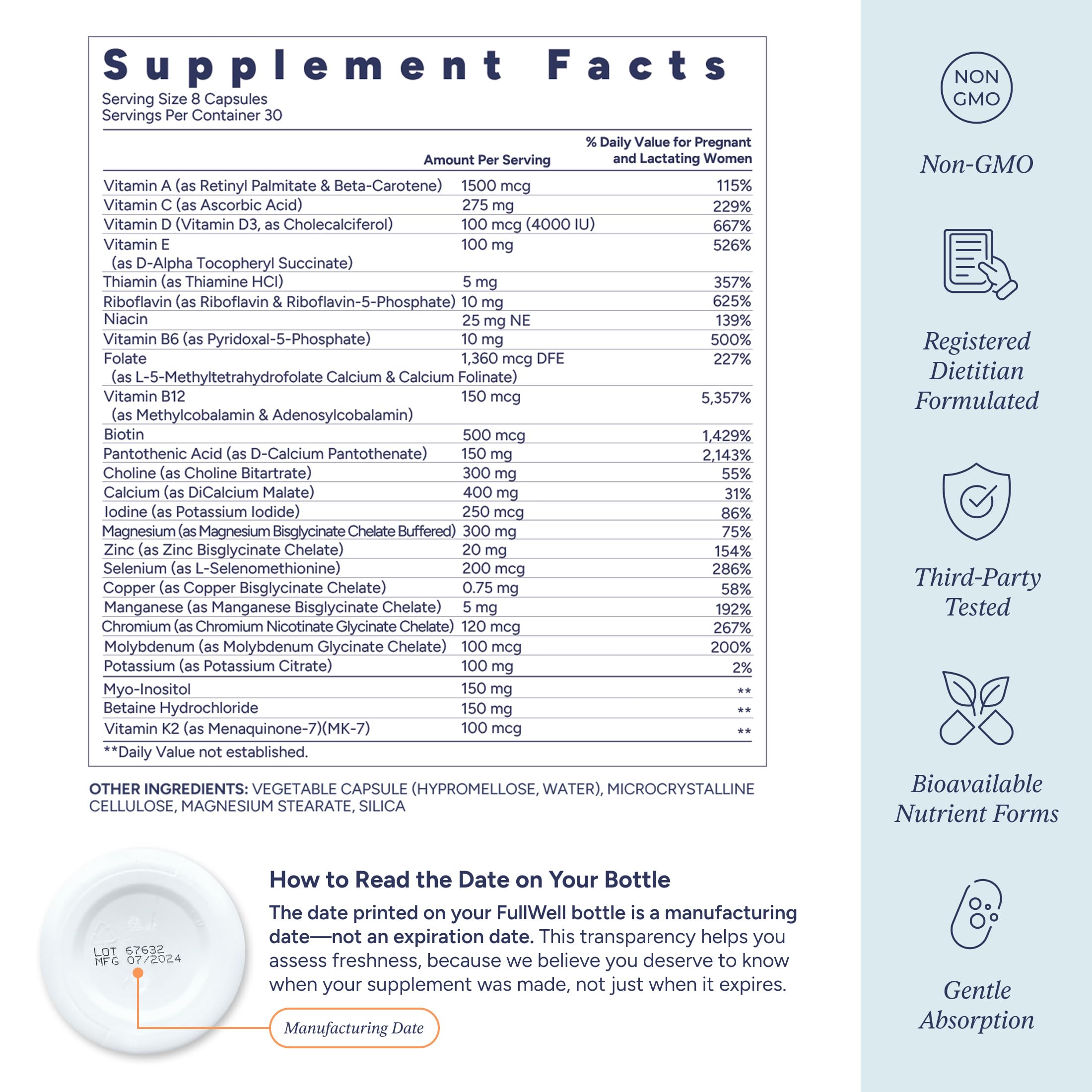 FullWell Women's Prenatal Multivitamin ingredients list