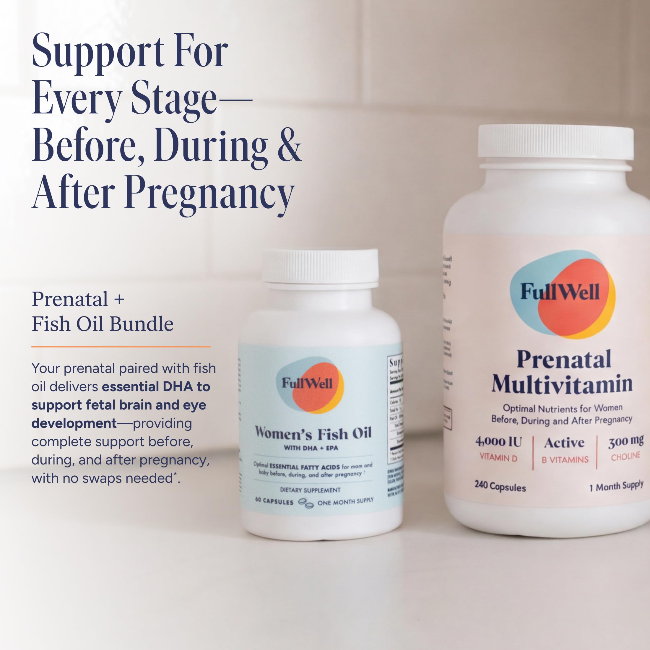 FullWell Women's Prenatal Multivitamin with water glass