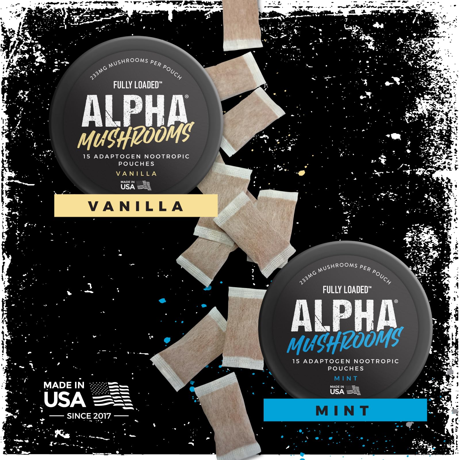 Fully Loaded Bullseye Adaptogen Nootropic Pouches with a coffee cup