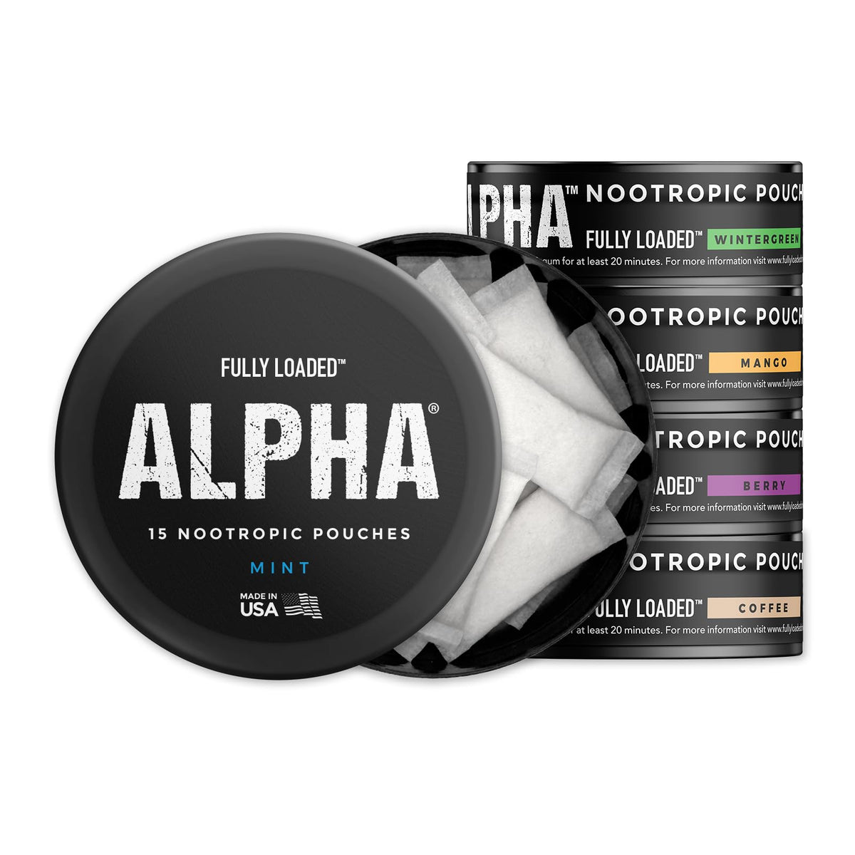 Fully Loaded Bullseye Alpha Nootropic Pouches front view