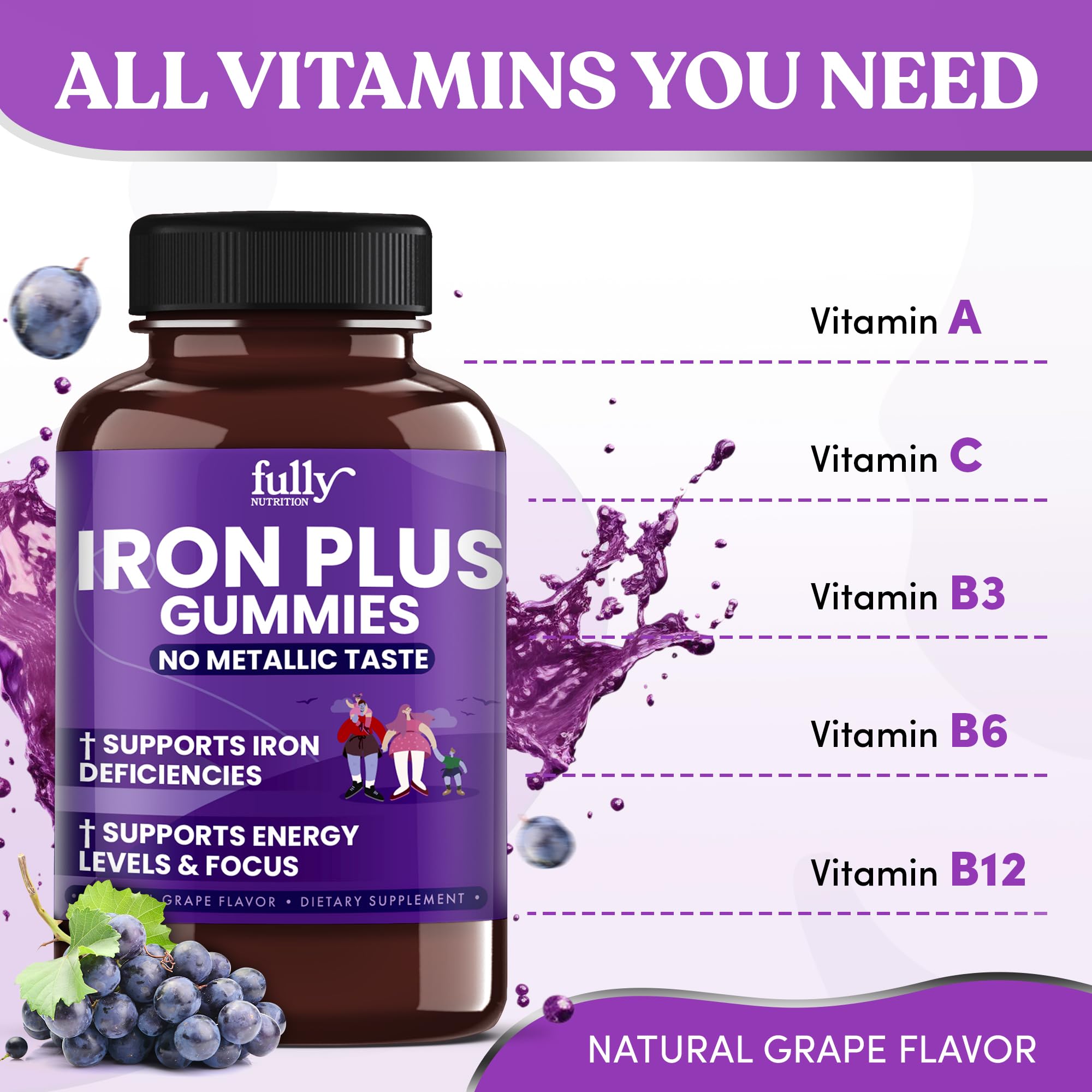 FULLY NUTRITION Iron Gummies grape flavour close-up
