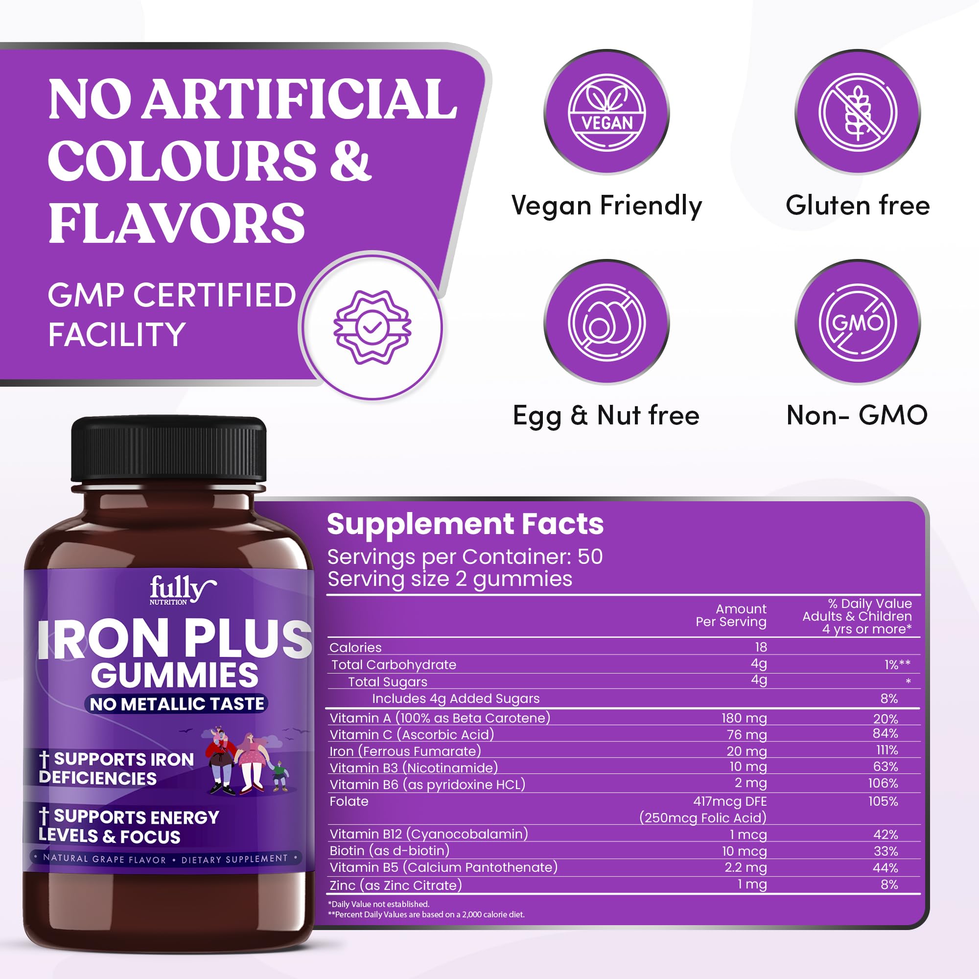 FULLY NUTRITION Iron Gummies on a wooden table