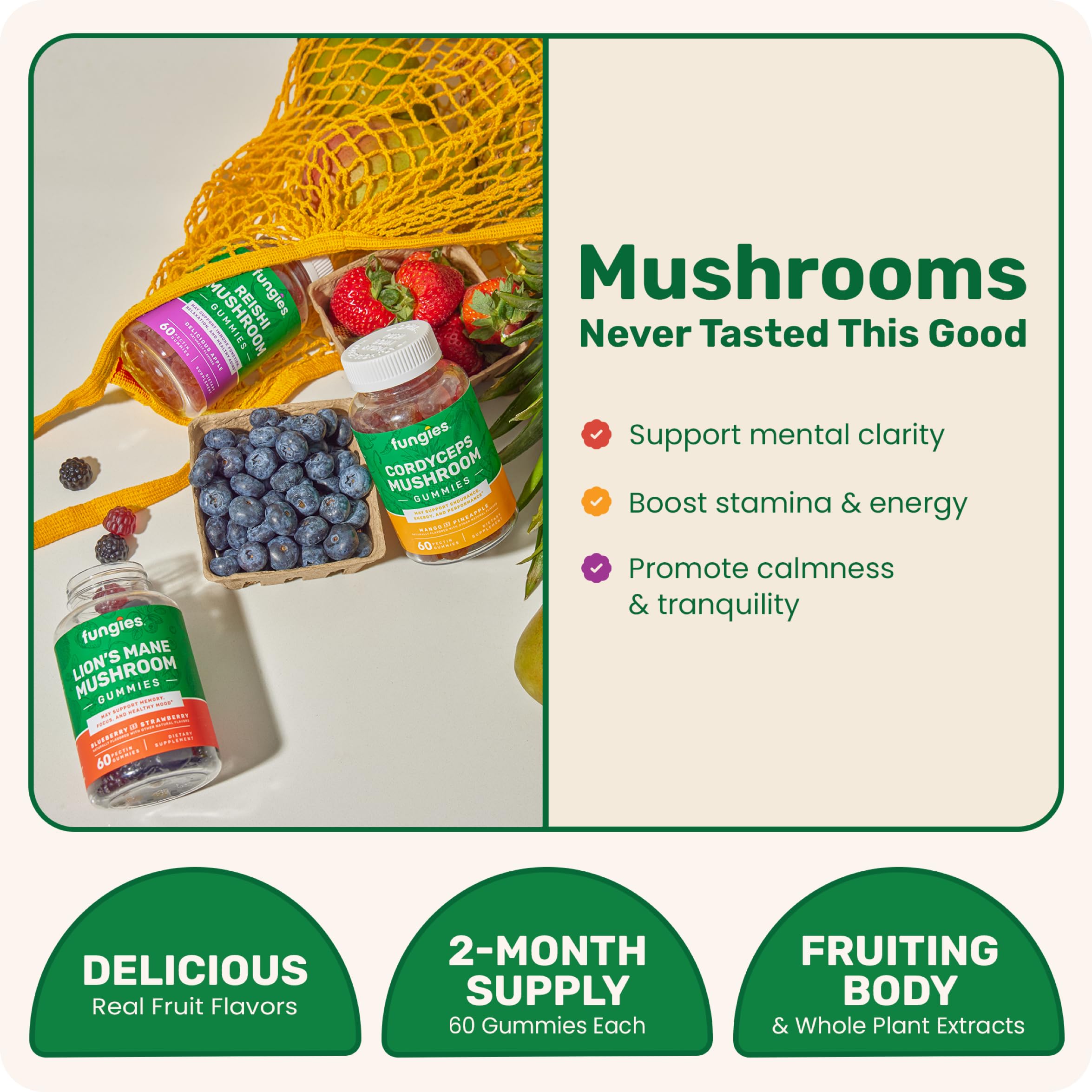 Fungies Superfood Mushroom Gummy Bundle Lion's Mane gummies close-up
