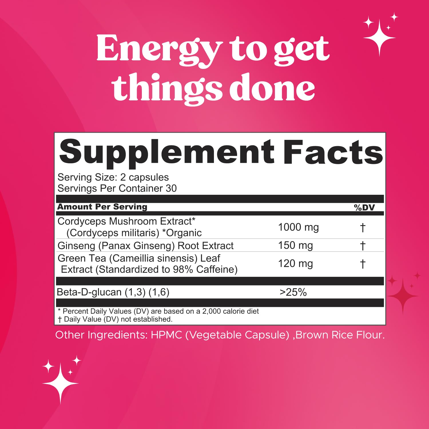 Fungiments Cordyceps Mushroom Complex capsules with green tea leaves