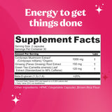 Fungiments Cordyceps Mushroom Complex capsules with green tea leaves