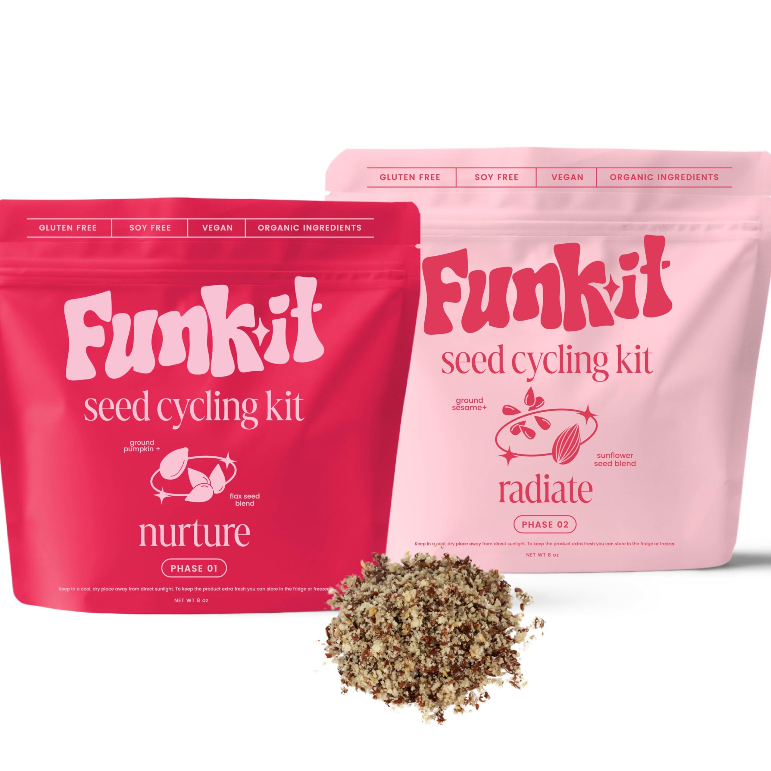 Funk It Wellness Seed Cycling Kit front view with Nurture and Radiate blends