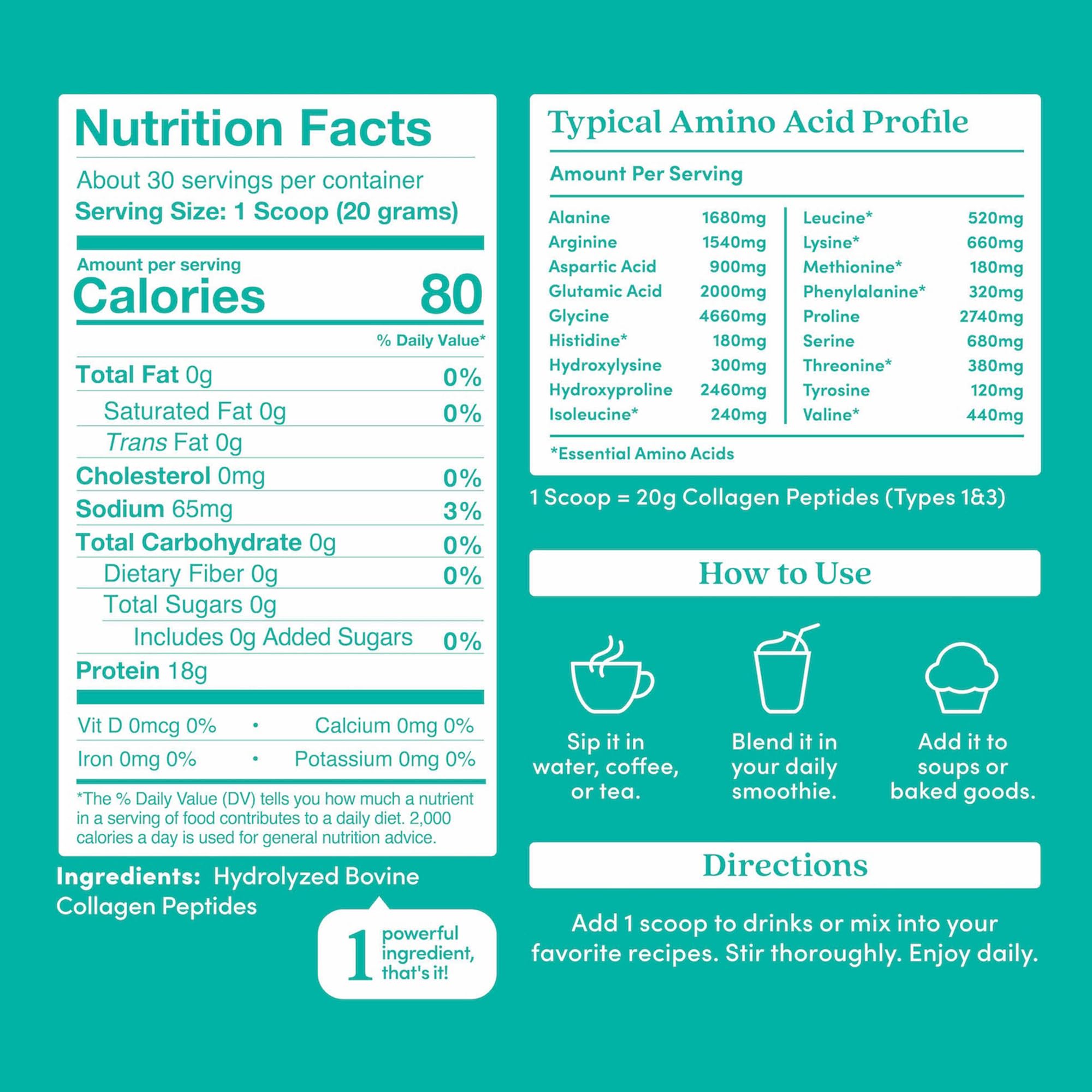 Further Food Collagen Peptides Powder back view with nutritional information