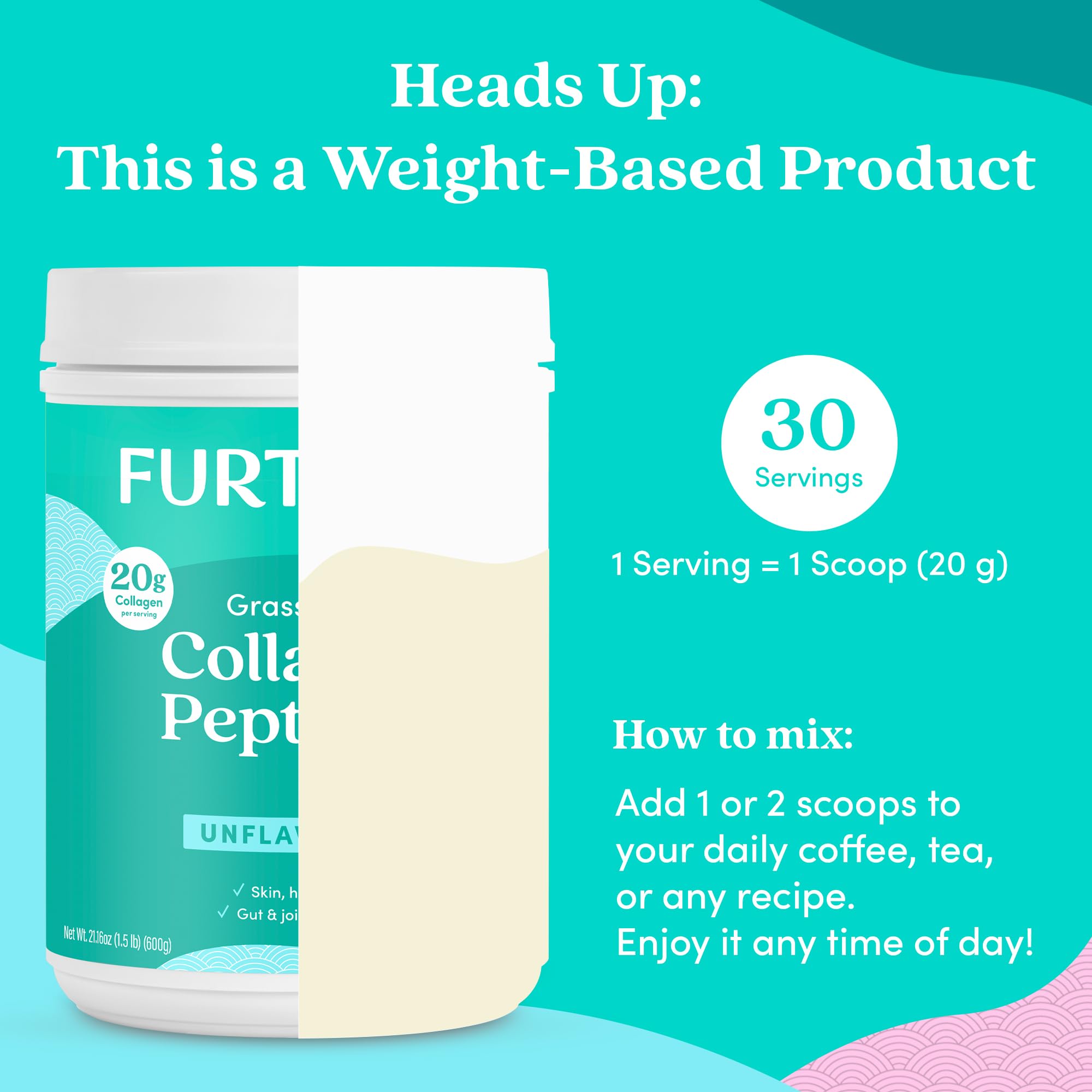 Further Food Collagen Peptides Powder on a wooden table