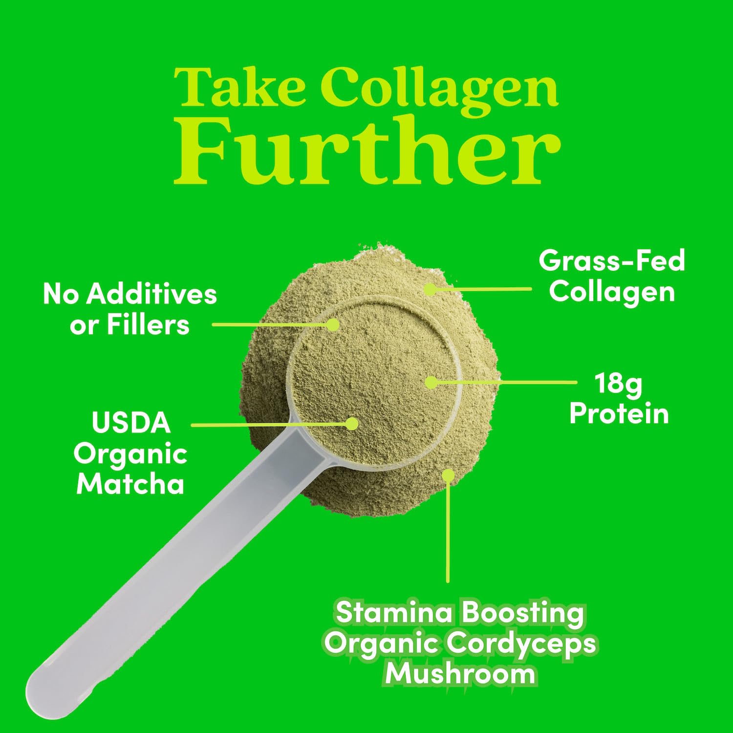 Further Food Collagen Supplement scoop with powder on a wooden table