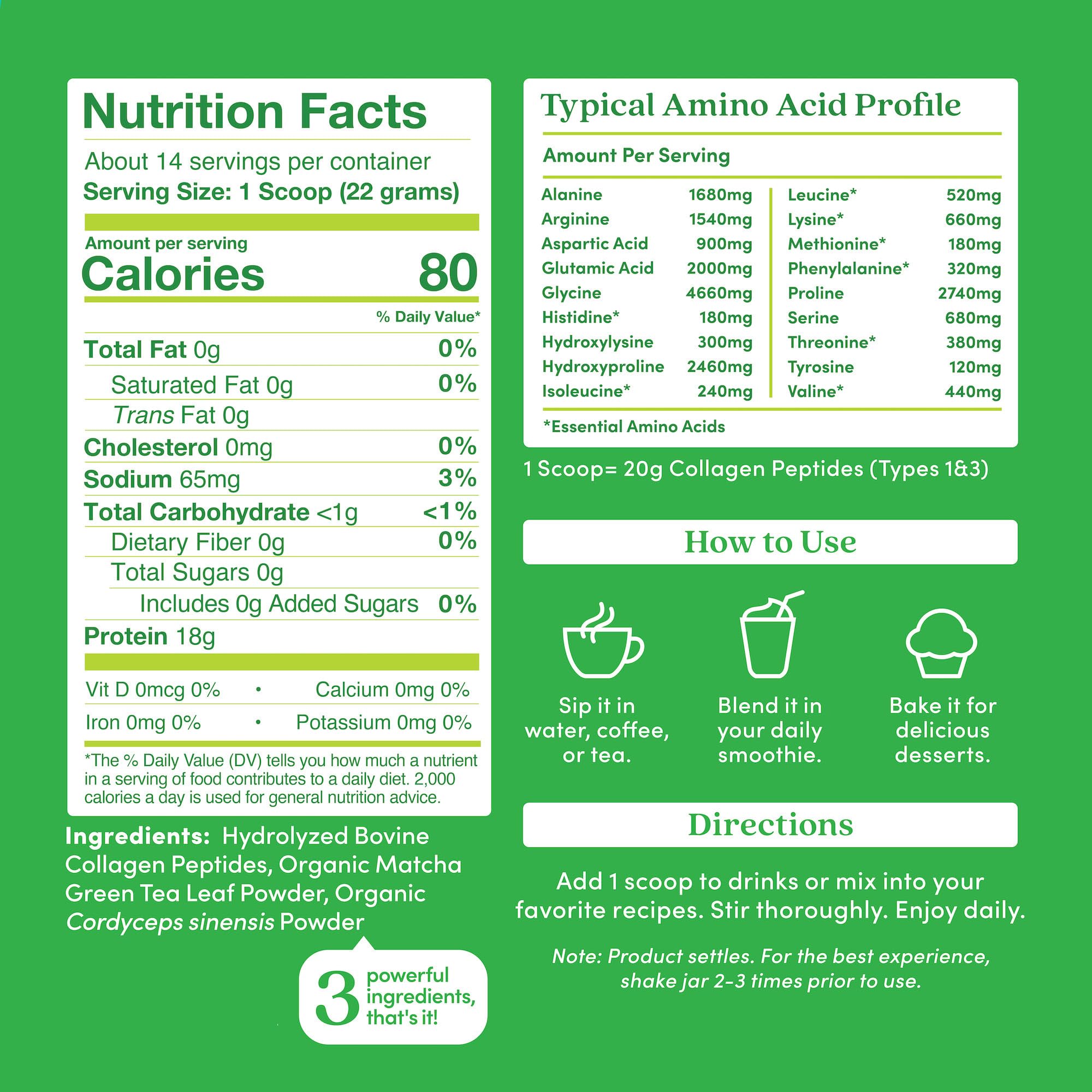 Further Food Collagen Supplement side view showing nutritional information