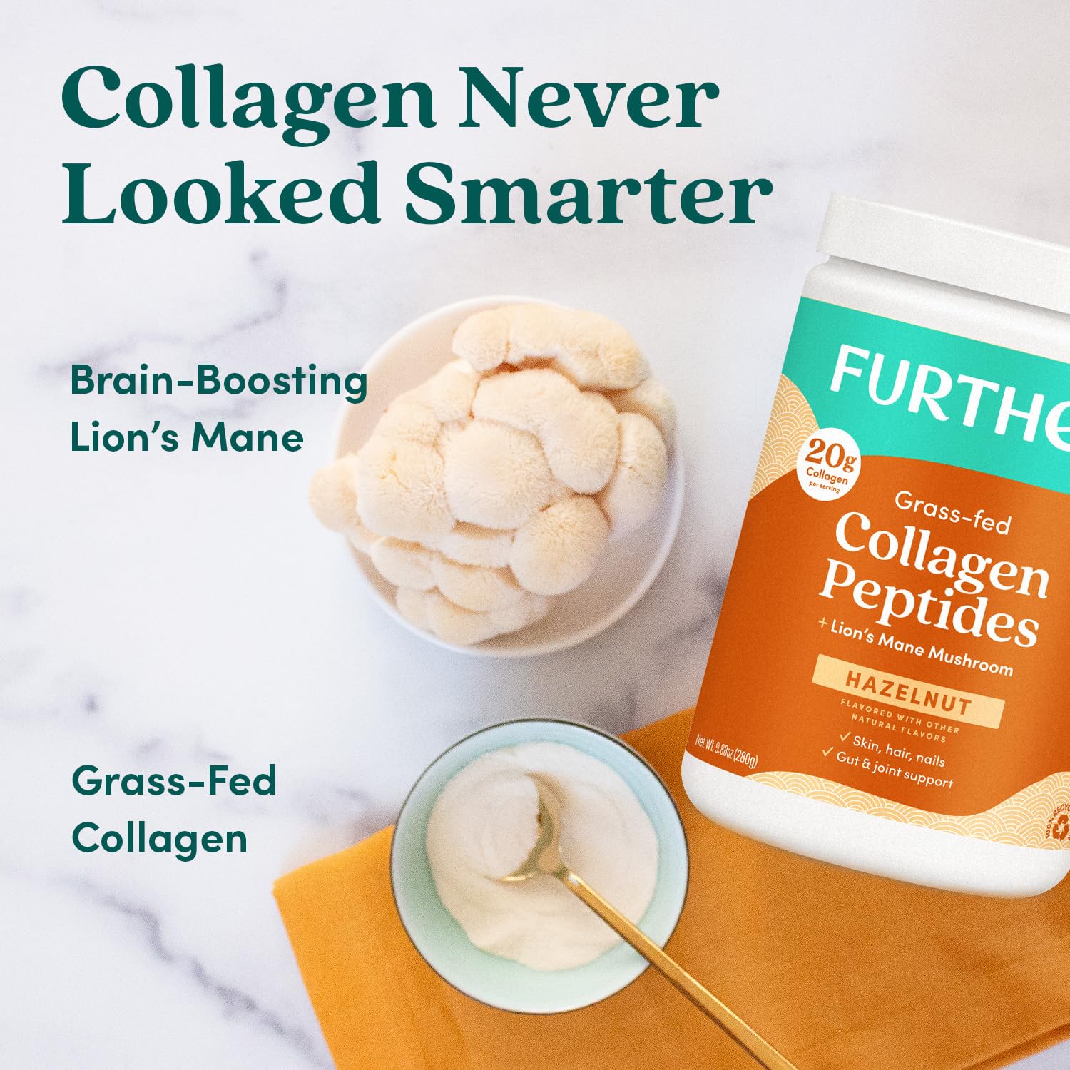 Further Food Hazelnut Collagen Creamer in a bowl with ingredients