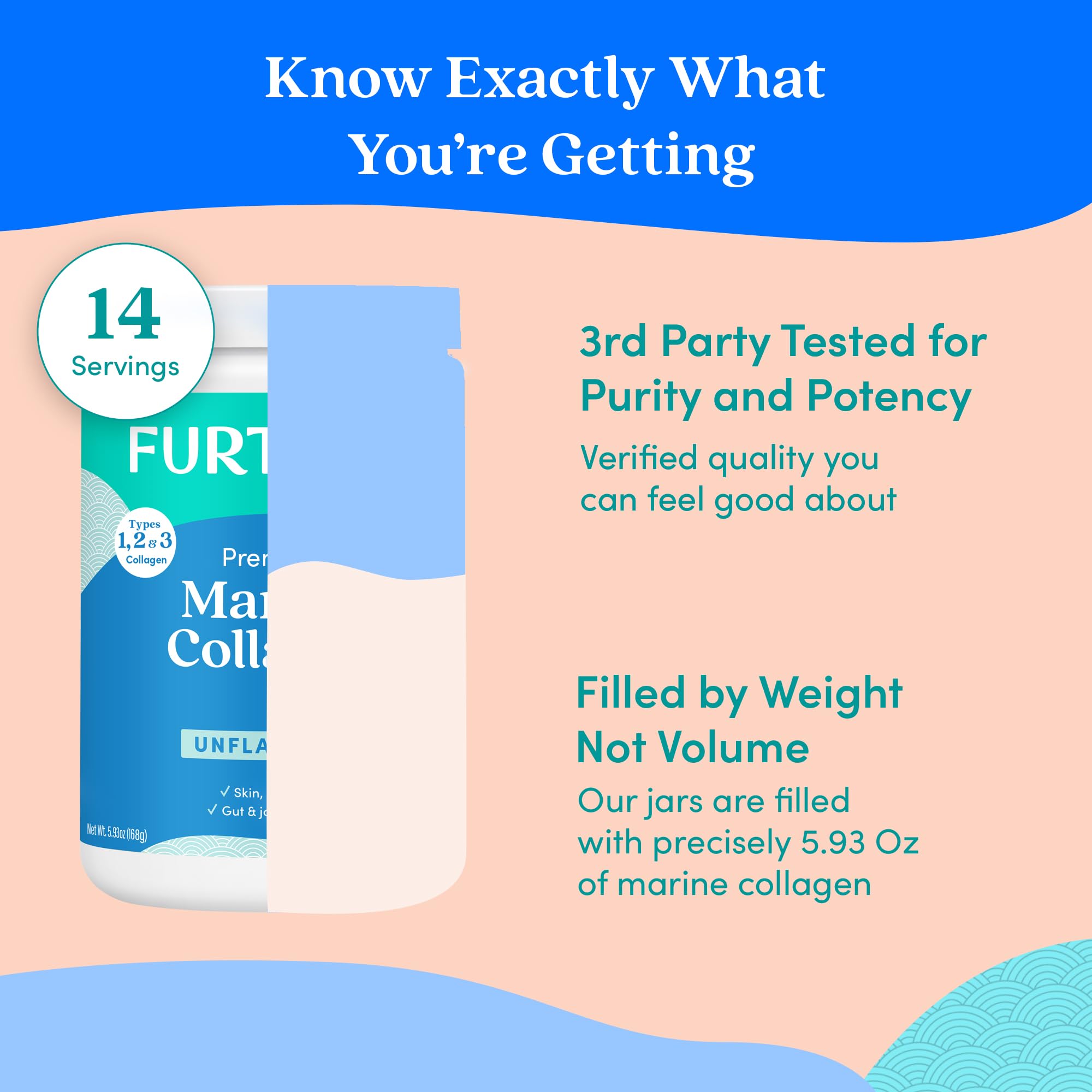 Further Food Marine Collagen Powder 249g with a glass of water