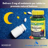 FUSION SHOP STORE Melatonin Tablets 3mg back view with ingredient list
