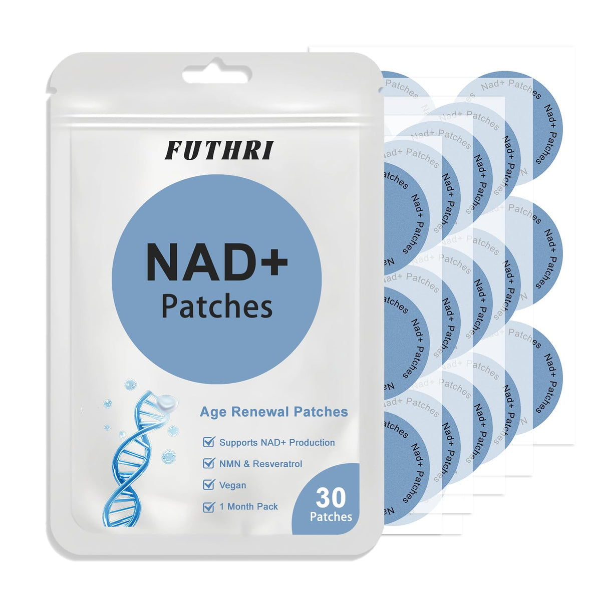 FUTHRI NAD+ Patches pack front view with 30 patches