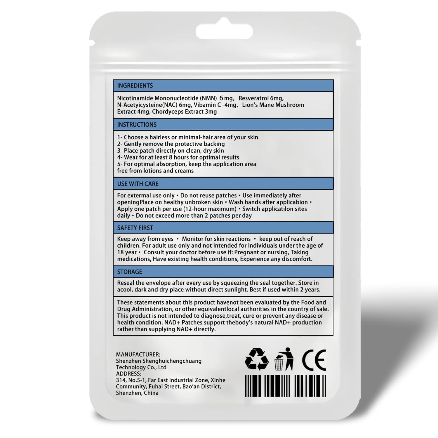 FUTHRI NAD+ Patches with natural ingredients highlighted