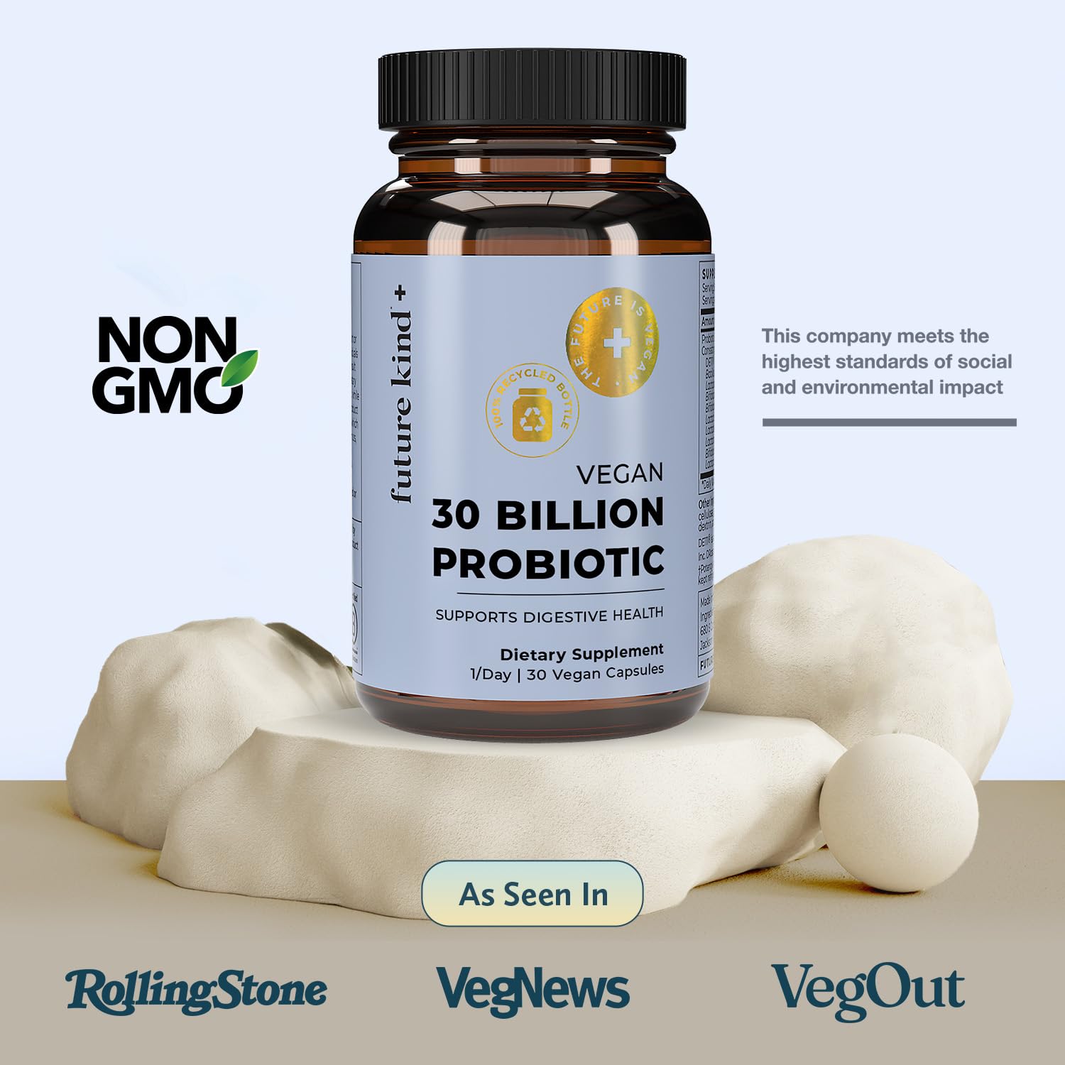 Future Kind Probiotic Capsules opened bottle showing capsules