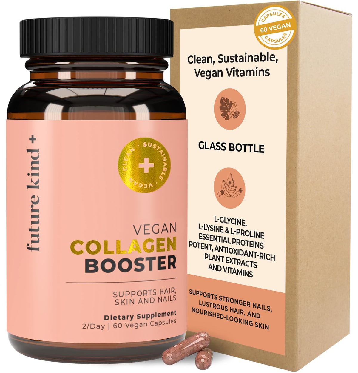 Future Kind Vegan Collagen support 60 capsules front view