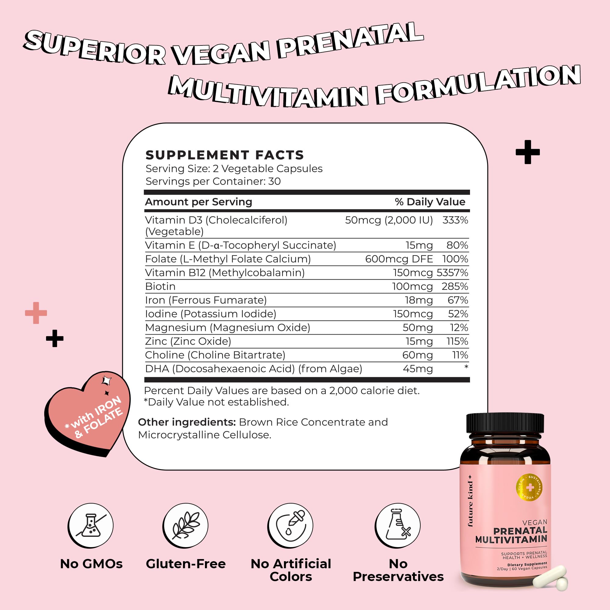 Future Kind Vegan Prenatal Vitamins 60ct glass bottle back view