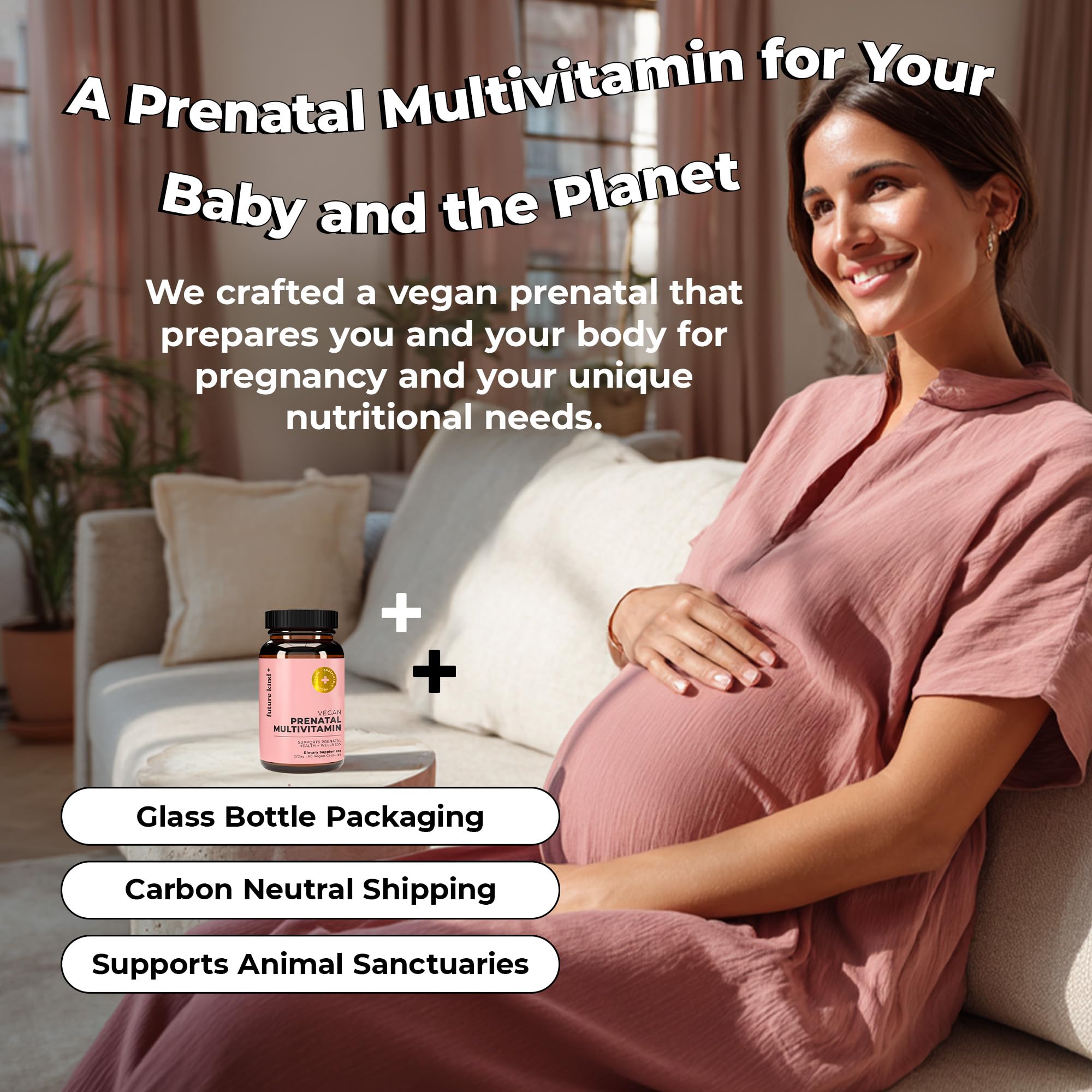 Future Kind Vegan Prenatal Vitamins capsules in a hand