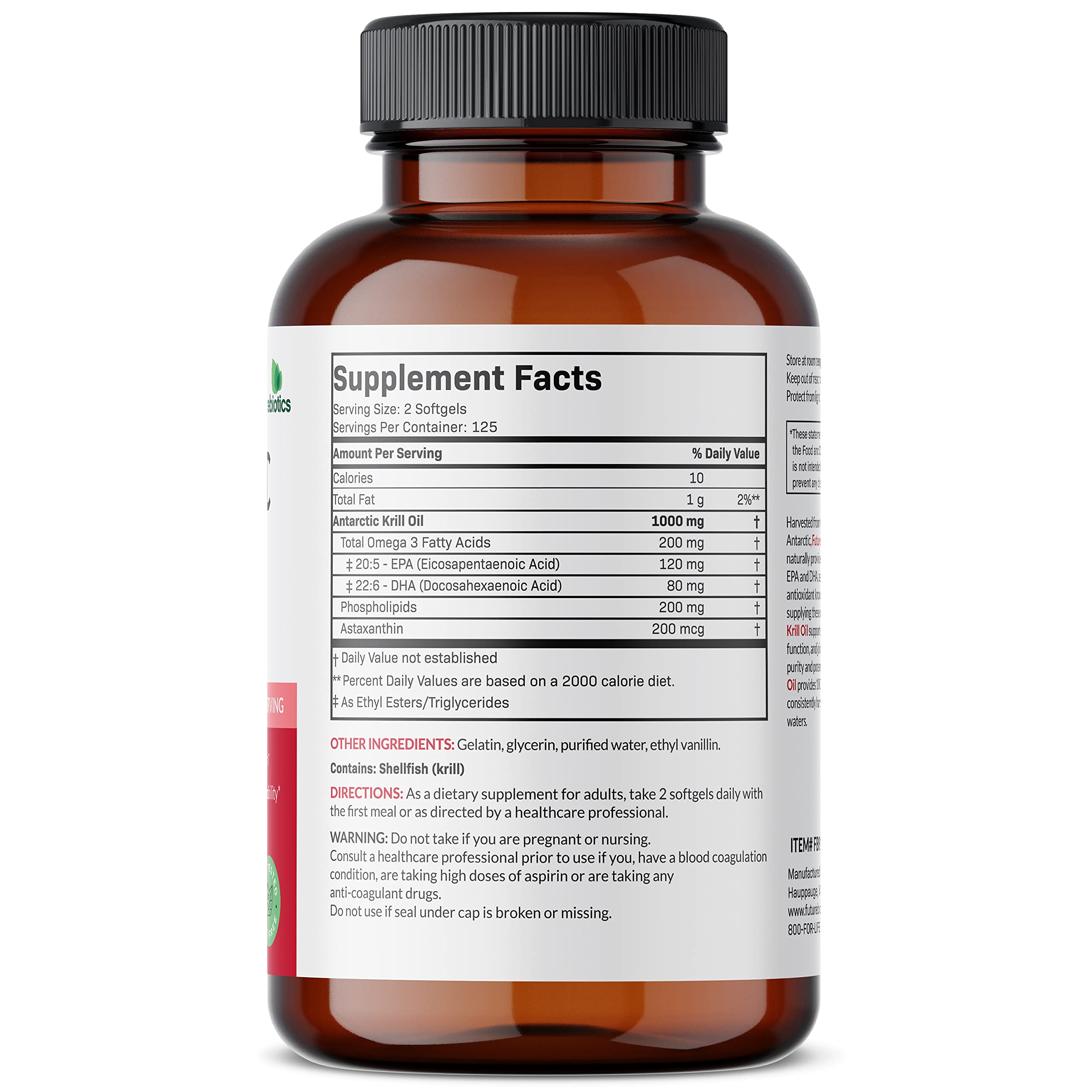 Futurebiotics Antarctic Krill Oil 1000mg softgels back view