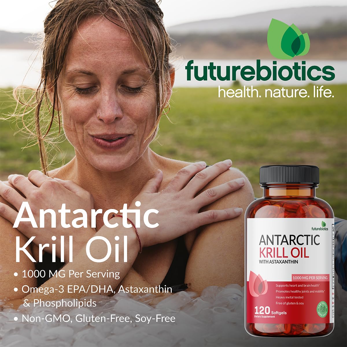 Futurebiotics Antarctic Krill Oil 1000mg softgels side view