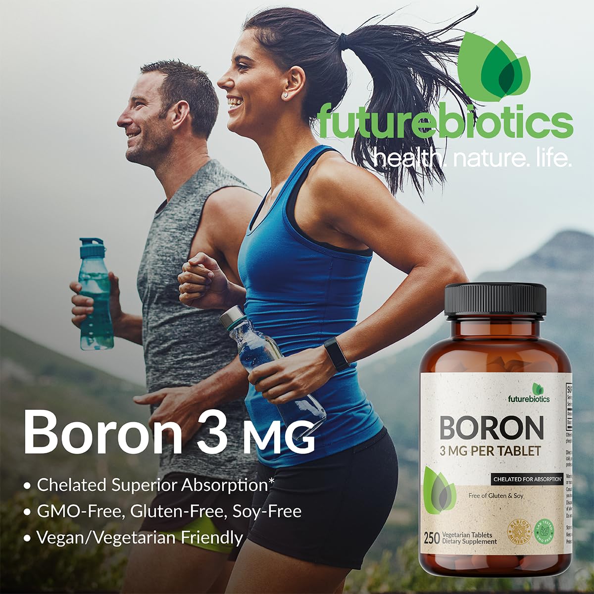 Futurebiotics Boron 3 MG supplement back view with ingredient list
