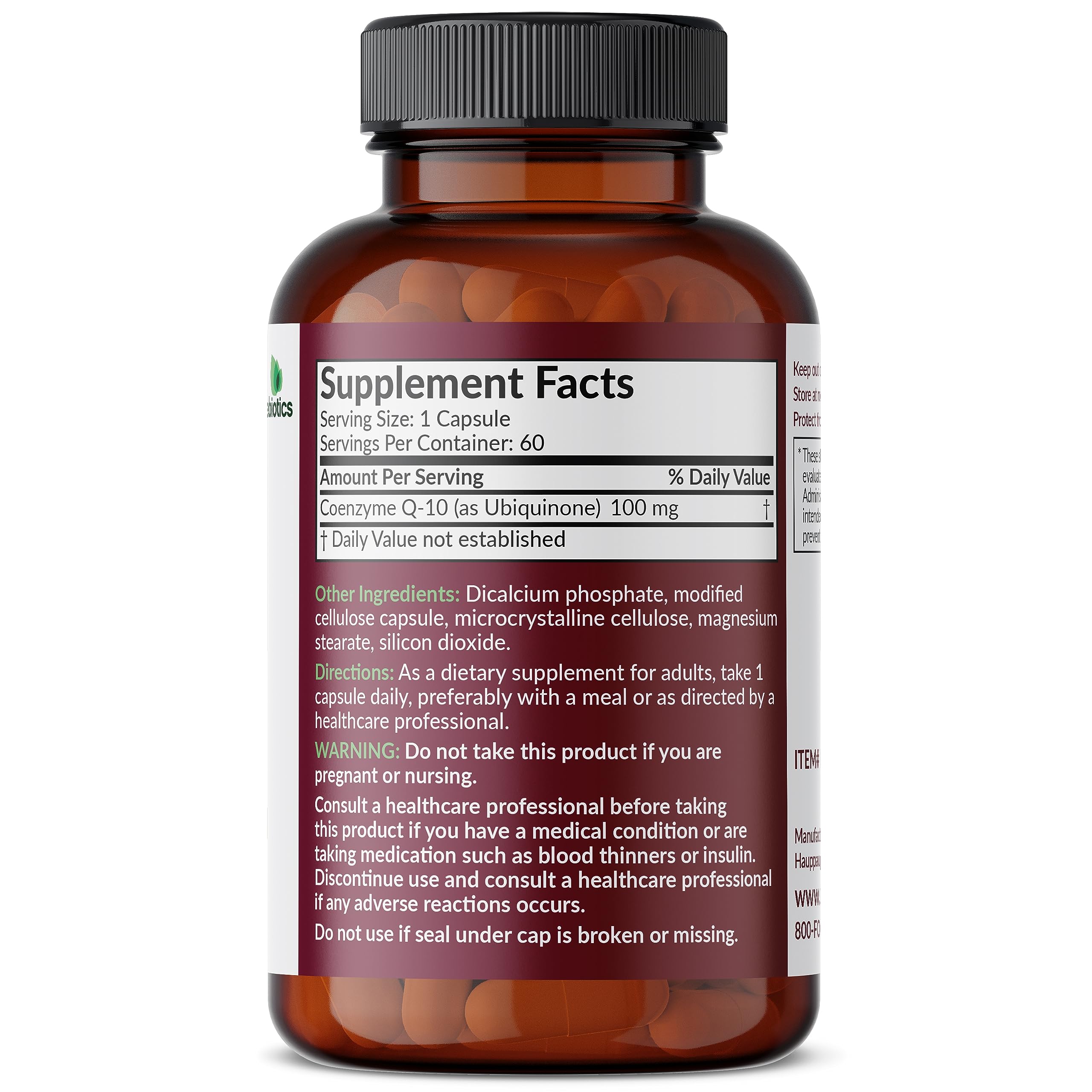 Futurebiotics CoQ10 100 MG vegetarian capsules side view