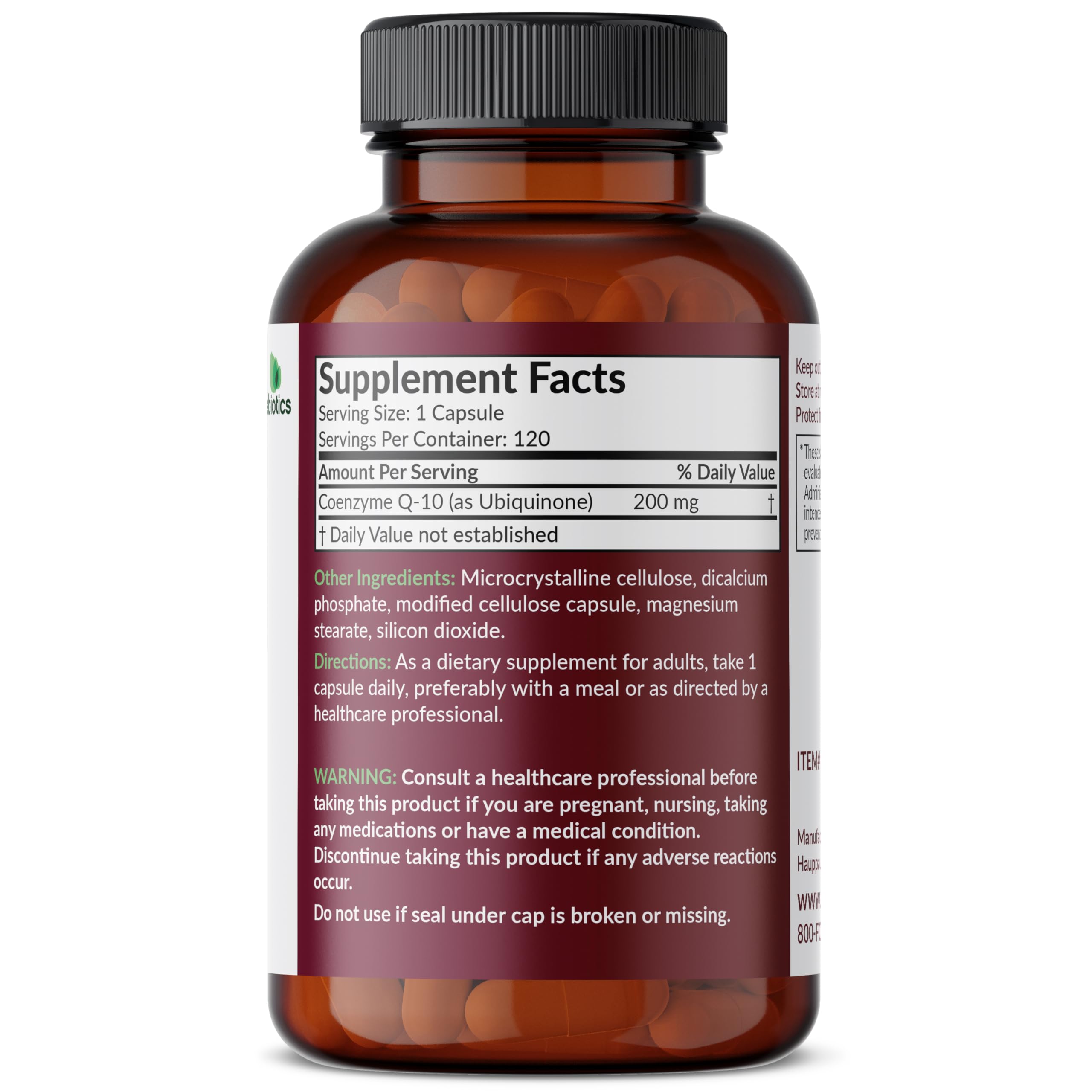 Futurebiotics CoQ10 200 MG Vegetarian Capsules side view