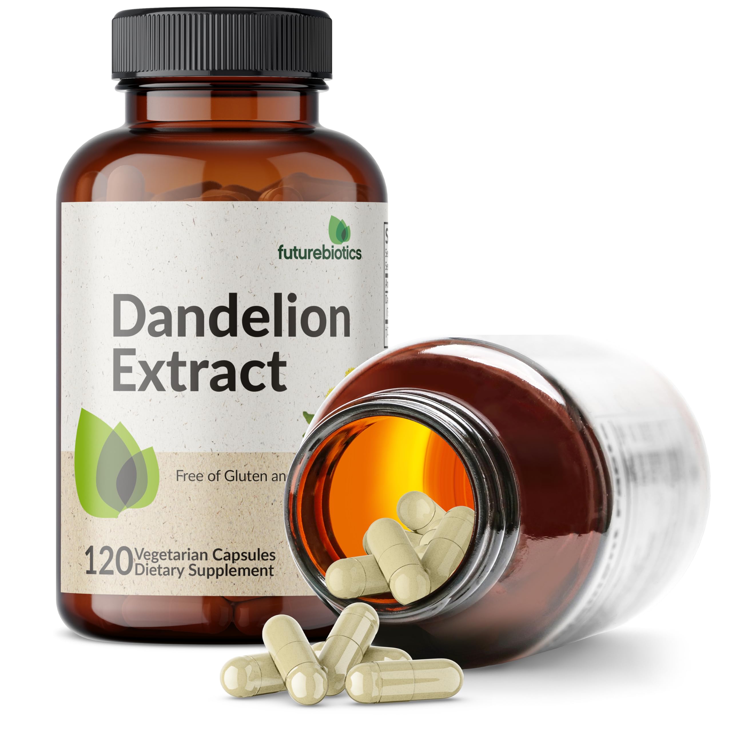Futurebiotics Dandelion Root 1500 MG capsule with a measuring spoon