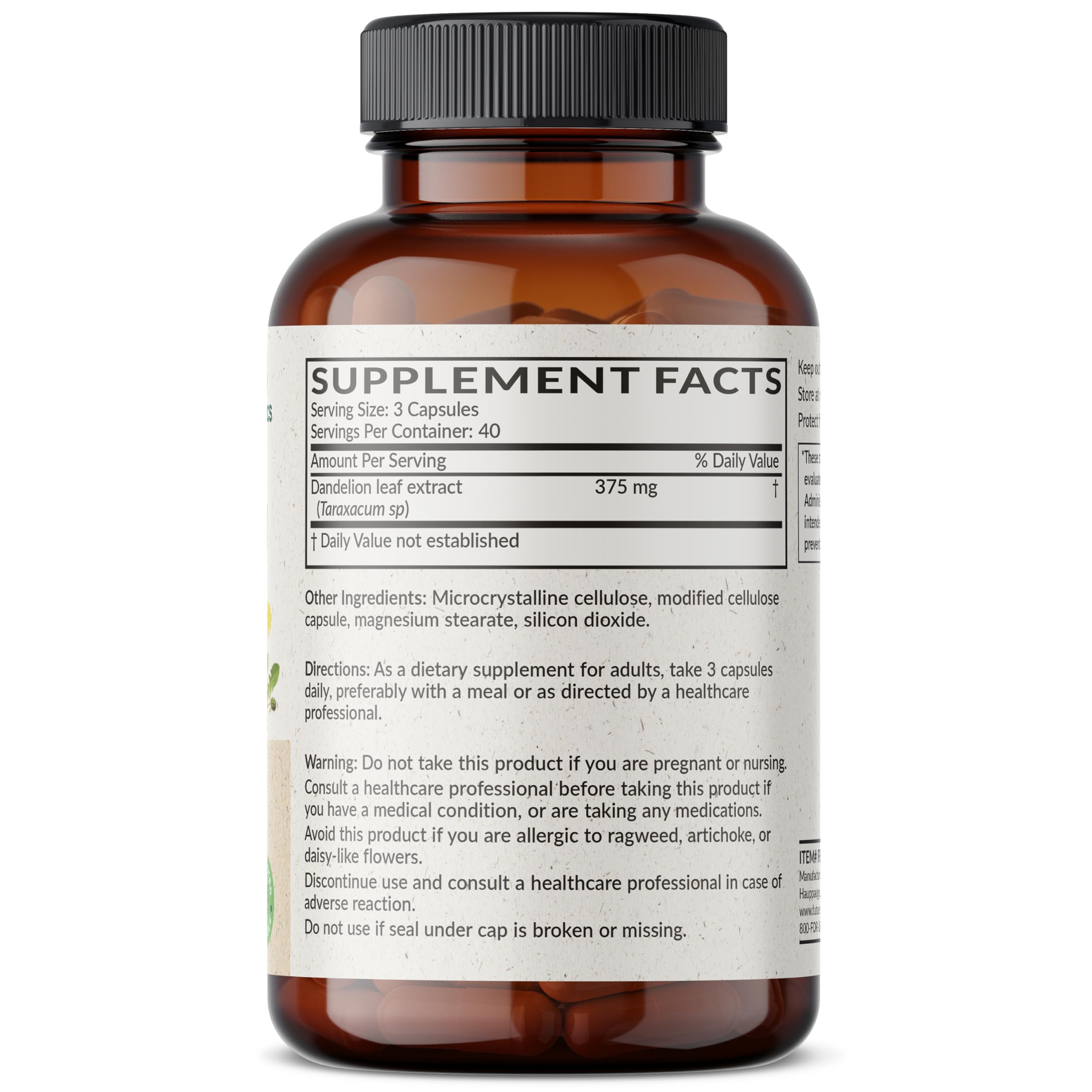Futurebiotics Dandelion Root 1500 MG packaging side view