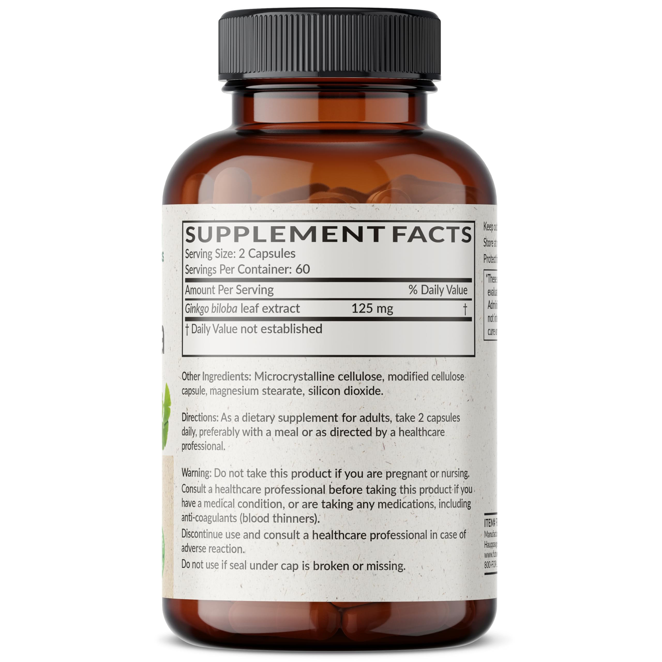 Futurebiotics Ginkgo Biloba 500mg bottle side view