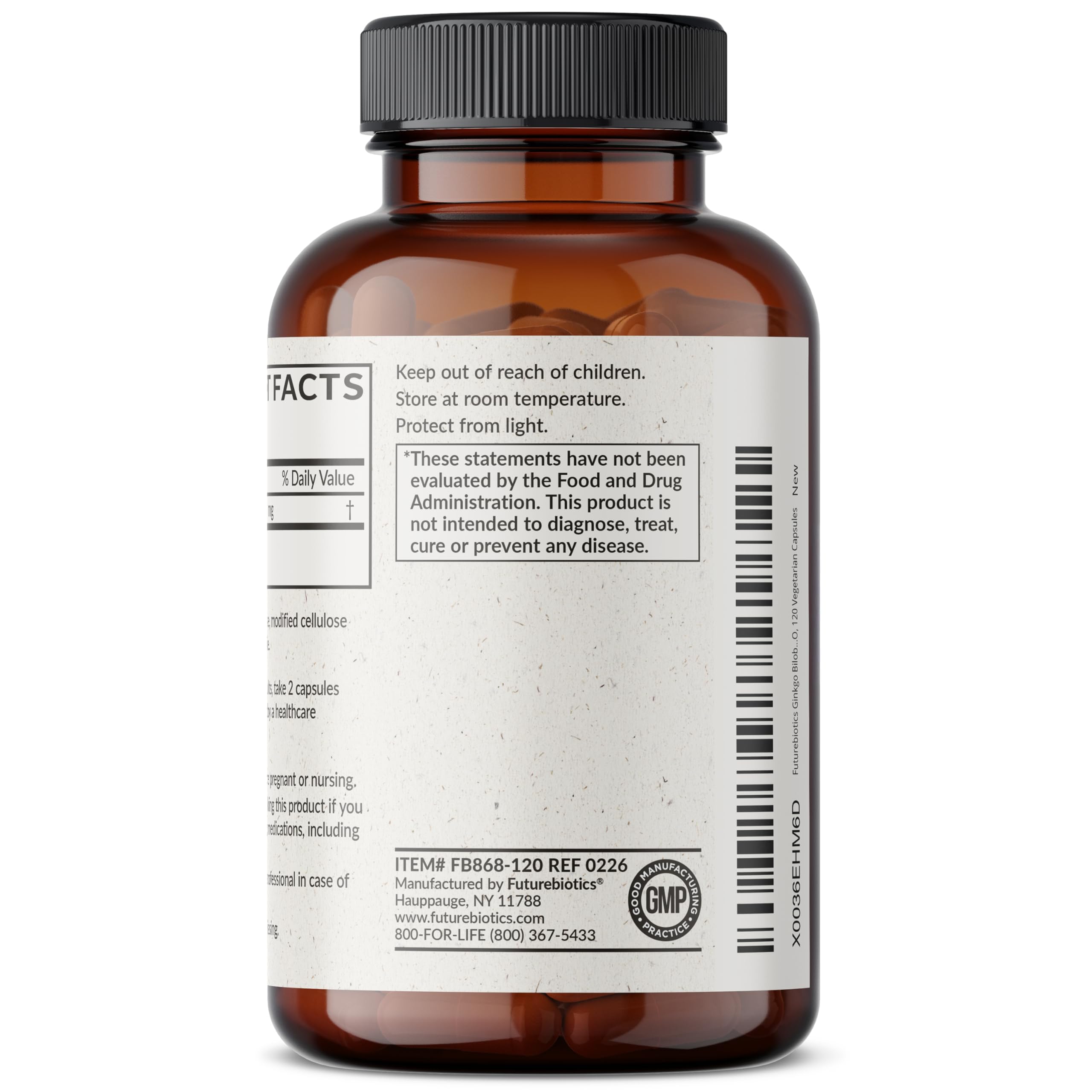 Futurebiotics Ginkgo Biloba 500mg bottle with a measuring spoon