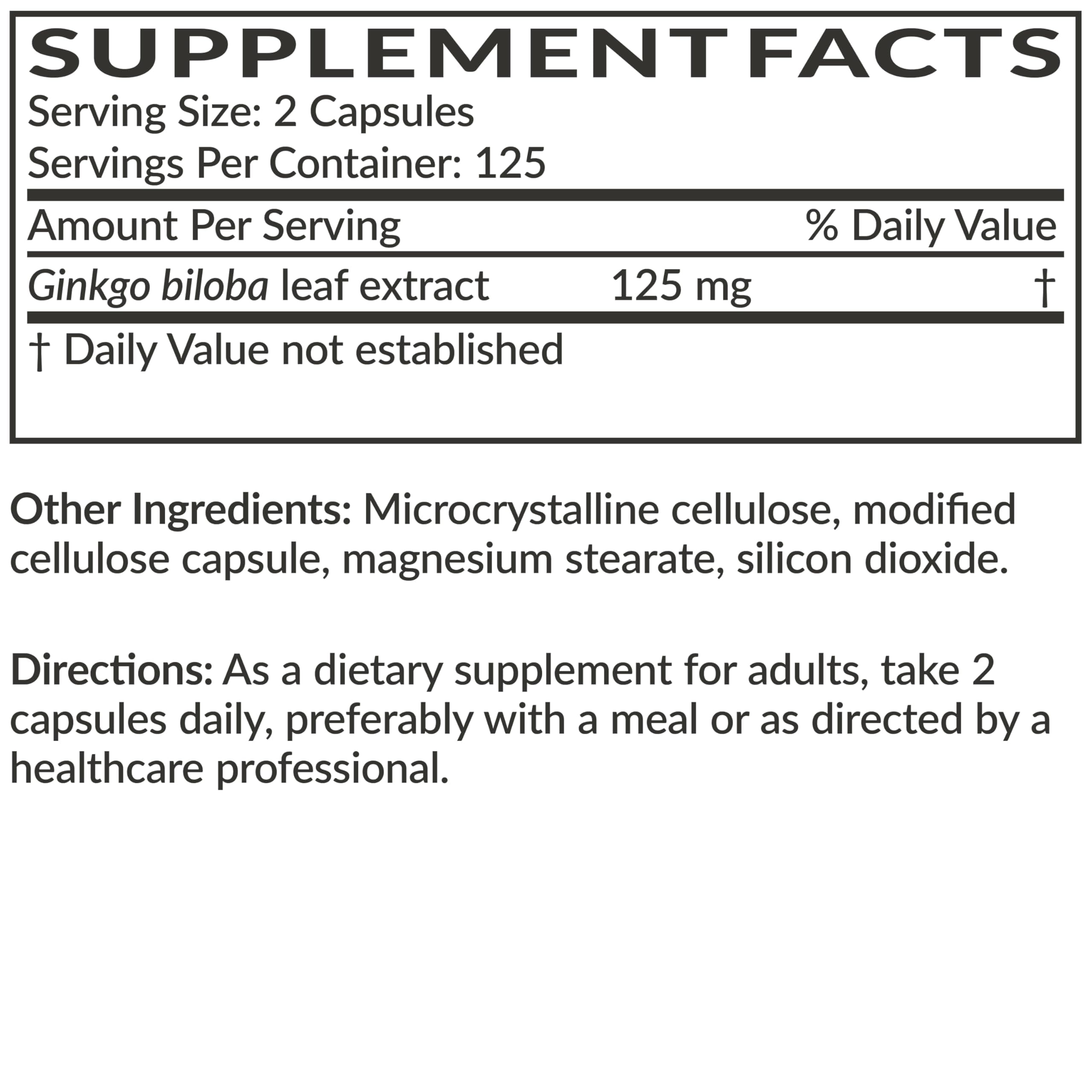 Futurebiotics Ginkgo Biloba supplement facts