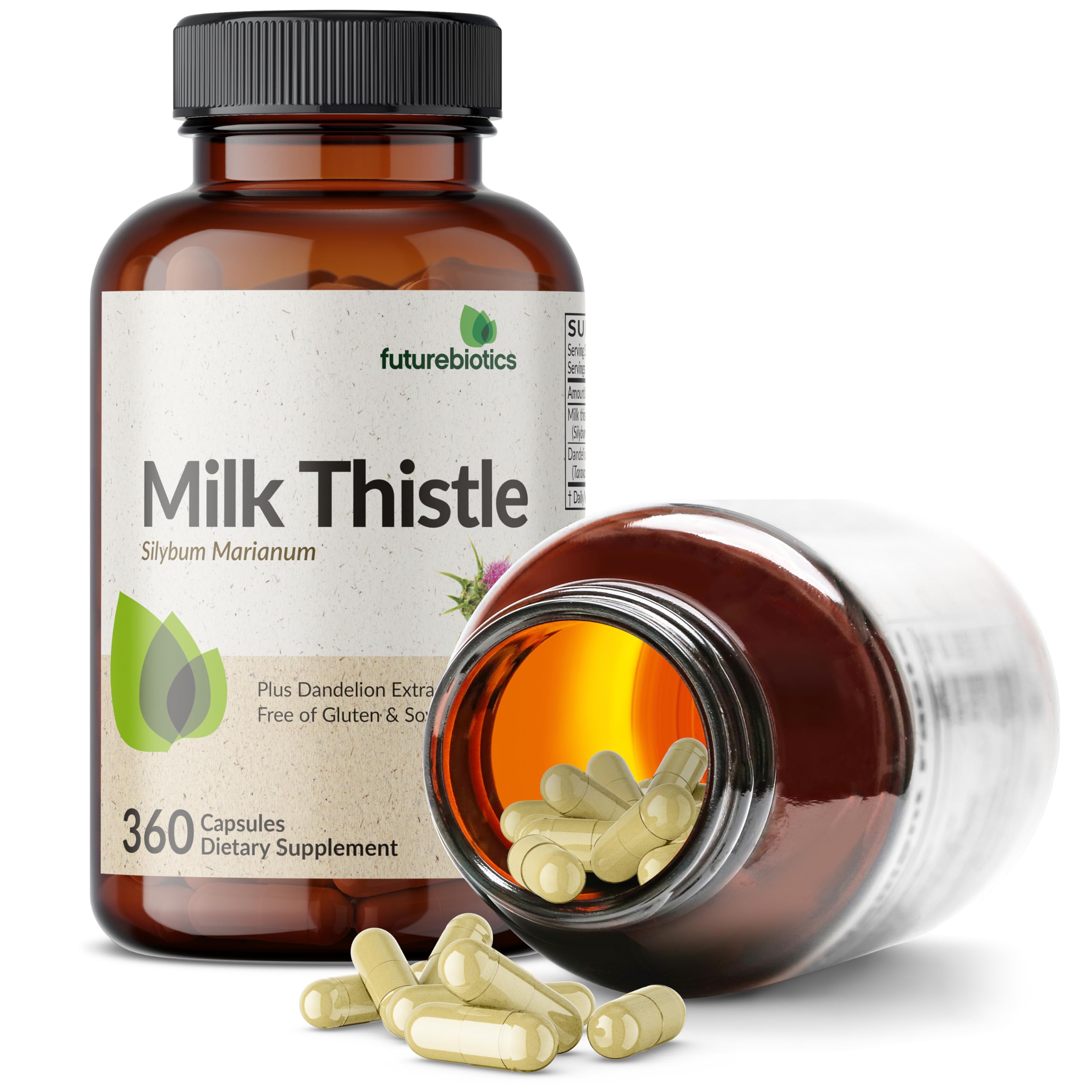 Futurebiotics Milk Thistle capsules on a wooden surface