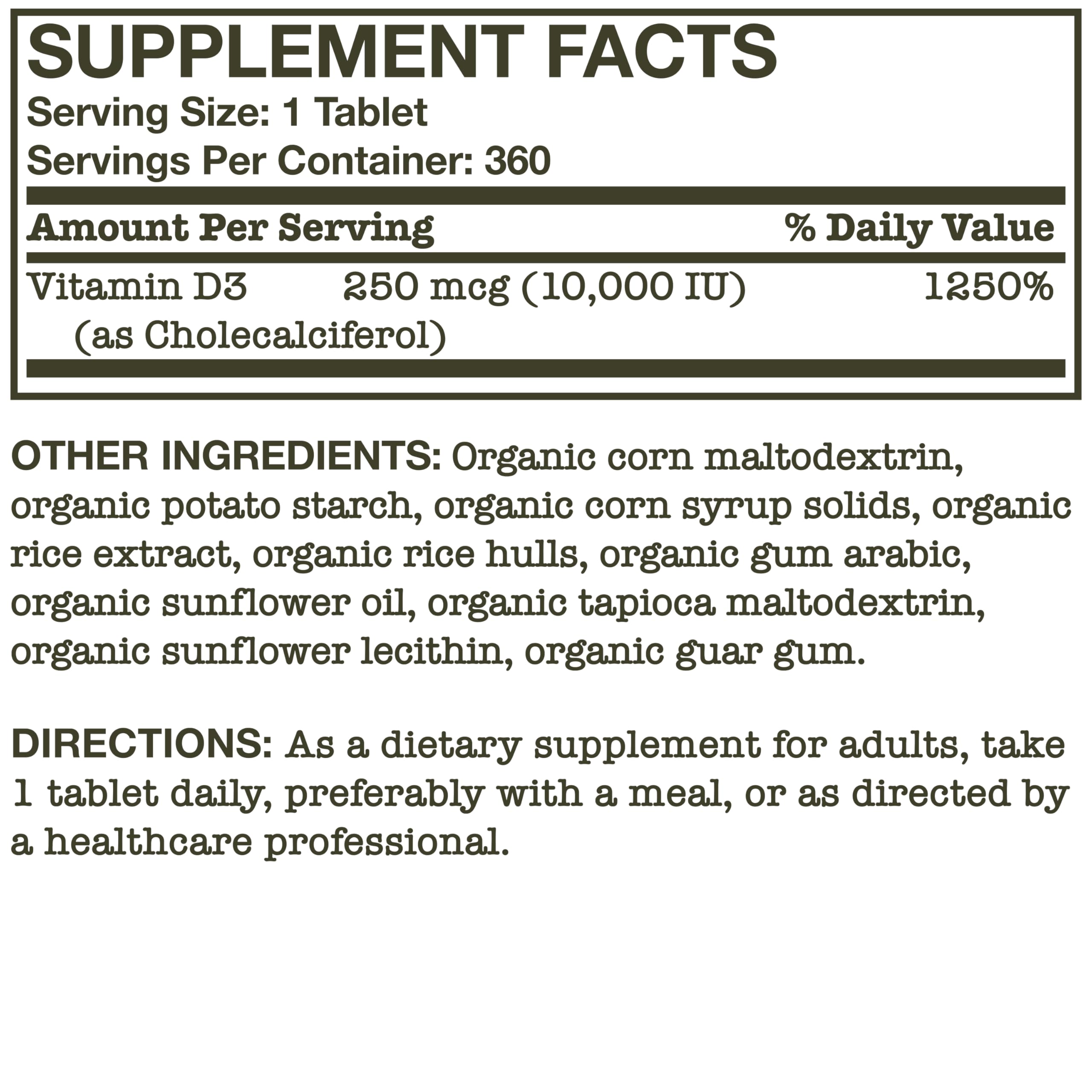 Futurebiotics Vitamin D3 10,000 IU Organic Tablets in a hand