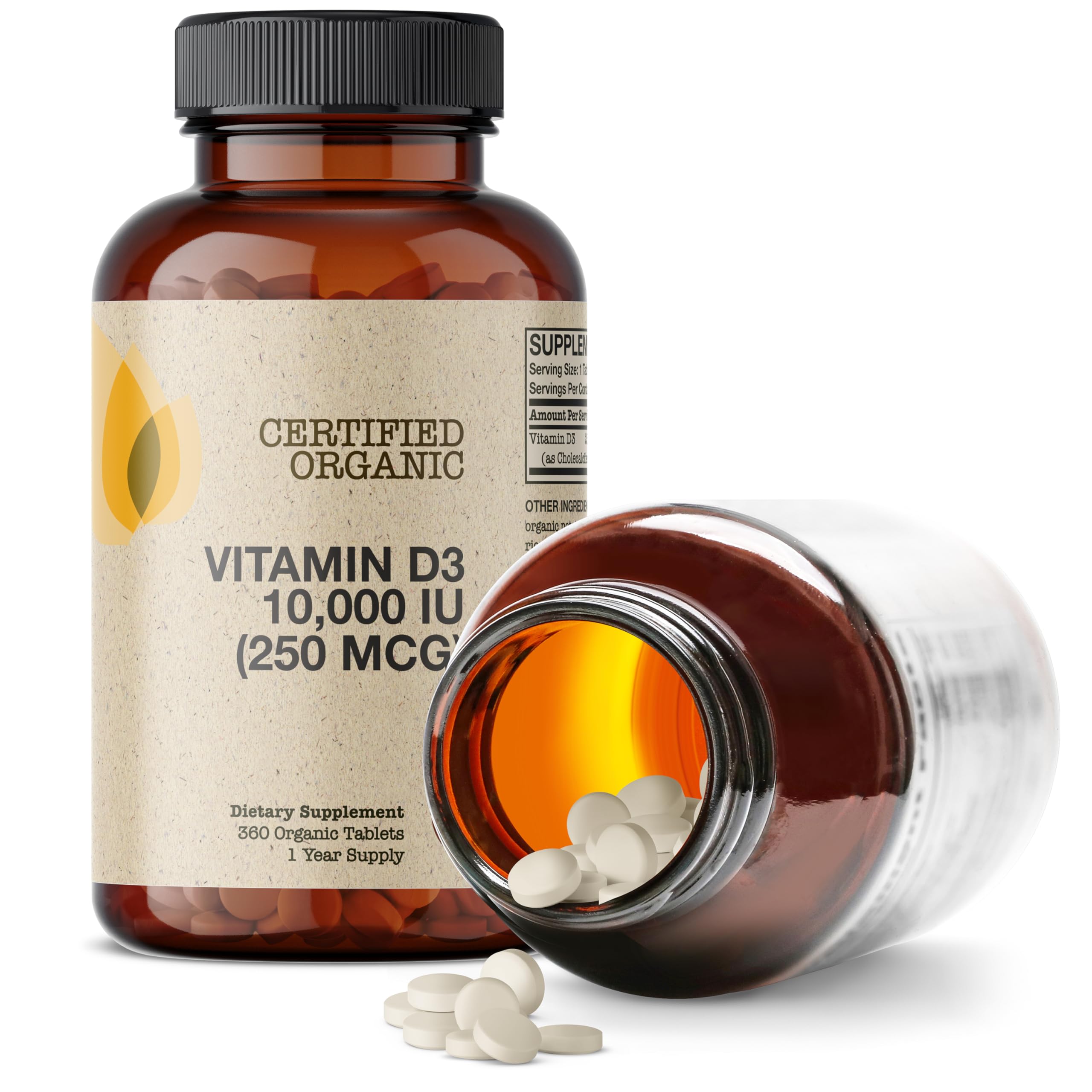 Futurebiotics Vitamin D3 10,000 IU Organic Tablets on a table