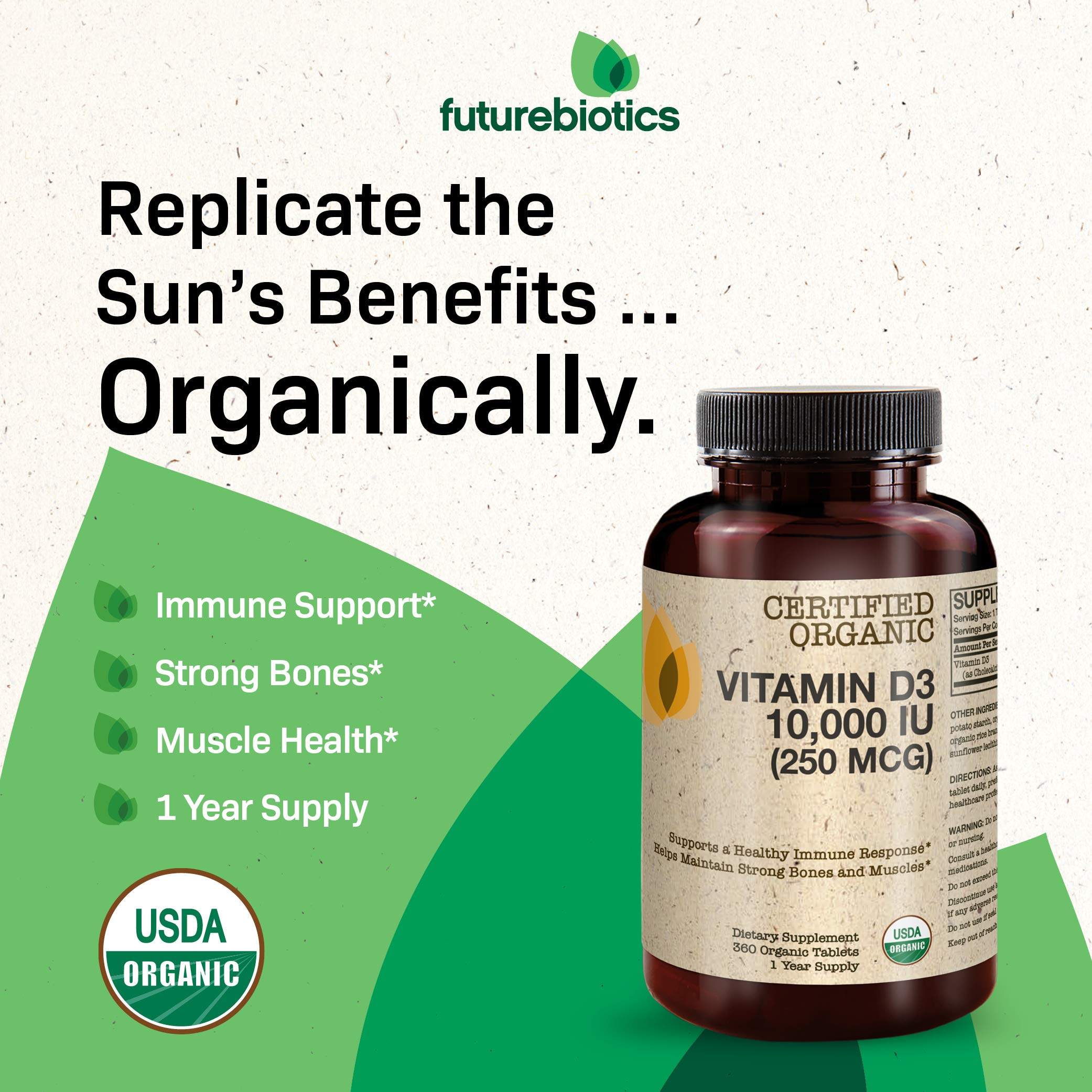 Futurebiotics Vitamin D3 10,000 IU Organic Tablets packaging