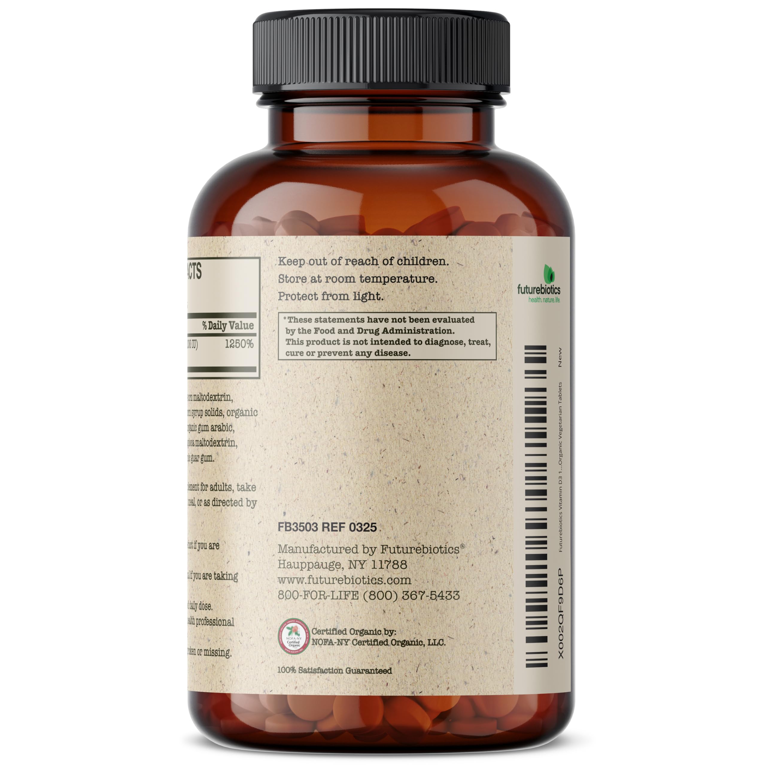 Futurebiotics Vitamin D3 10,000 IU Organic Tablets with a glass of water