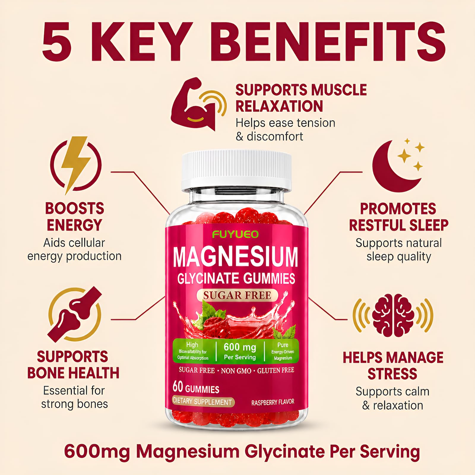 FUYUEO Magnesium Glycinate Gummies packaging side view