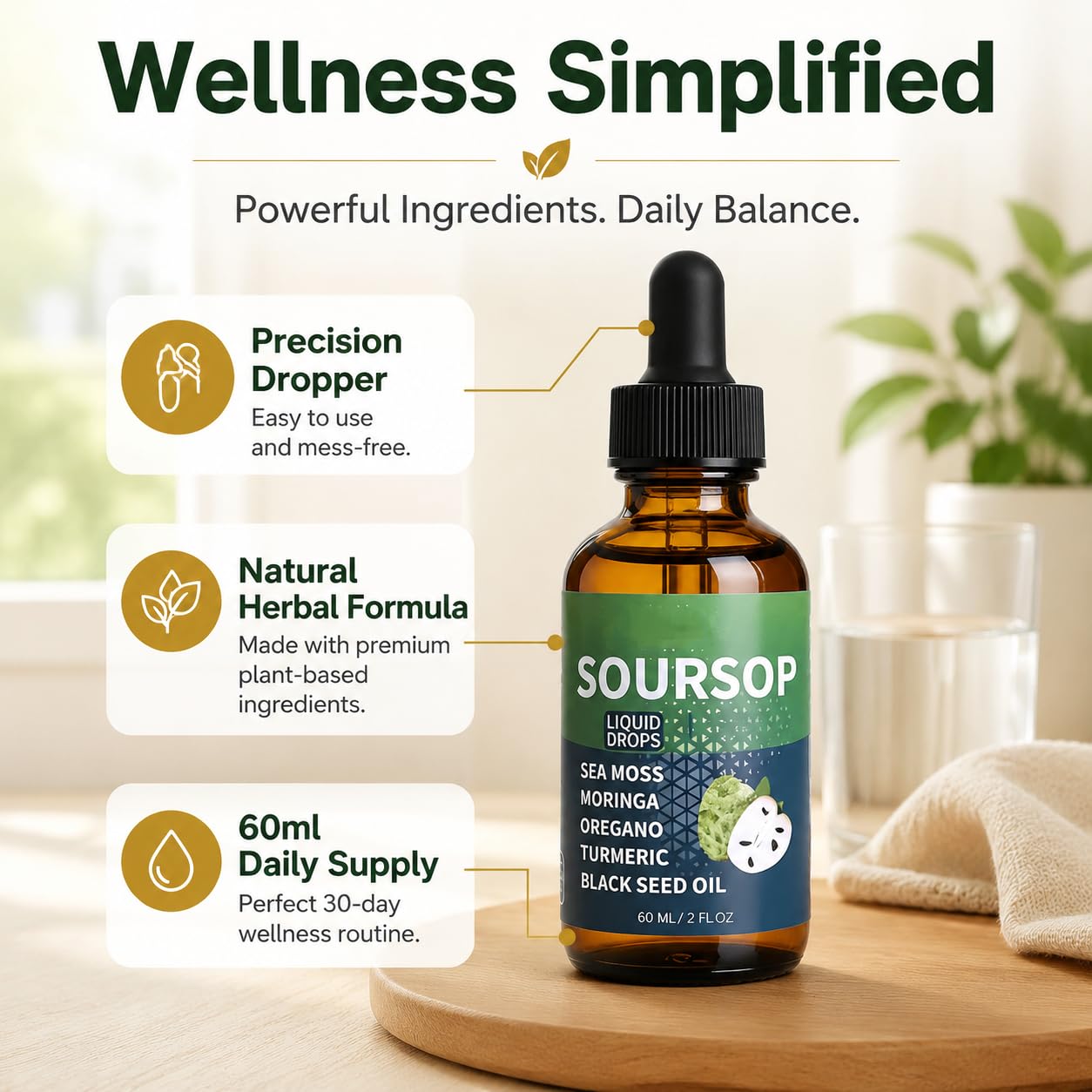 FW ZONE Soursop Liquid Drops being poured into a glass