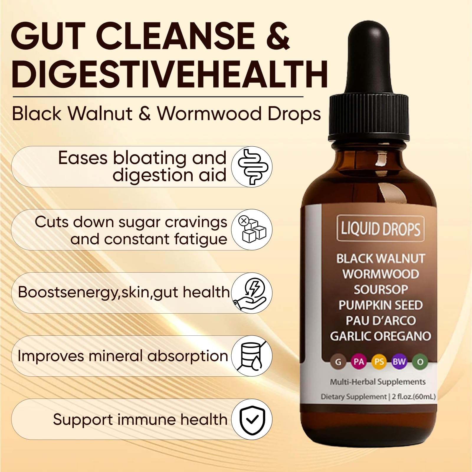 FWPTEI Black Walnut Wormwood Liquid Drops on a wooden table