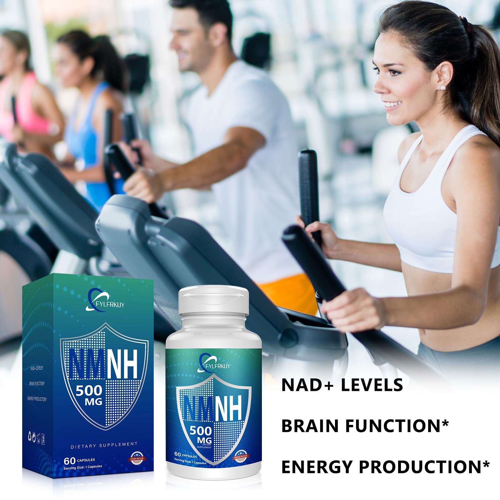 FYLFRKUY NMNH 500mg B3 Niacin Supplement bottle with a measuring spoon