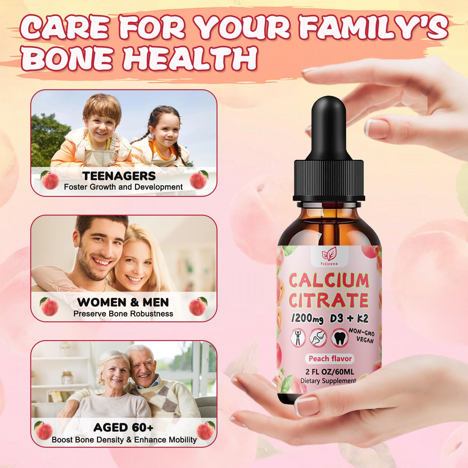 Fzjjyana Calcium Citrate Liquid Drops with measuring dropper