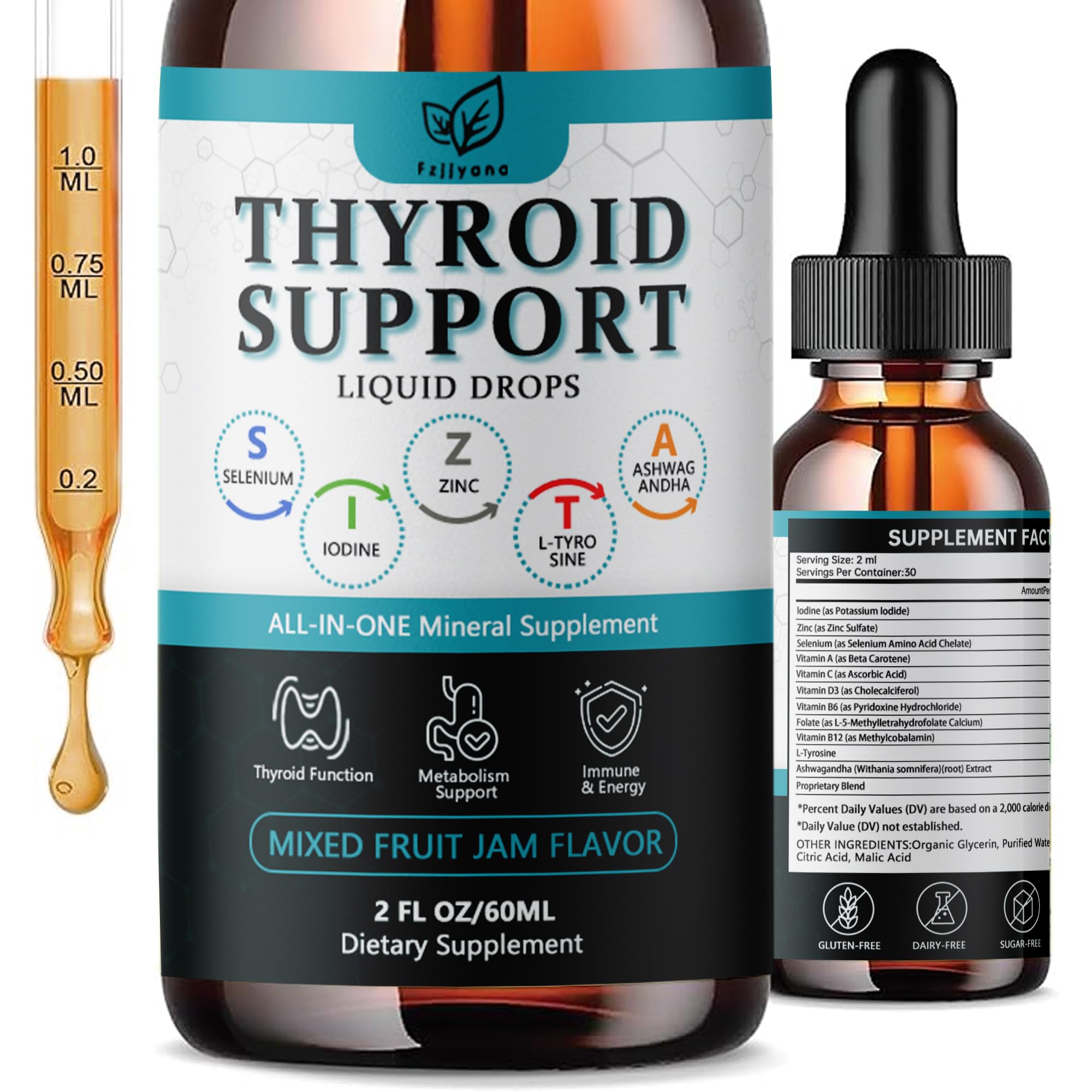 Fzjjyana Thyroid Support Drops 30ml front view