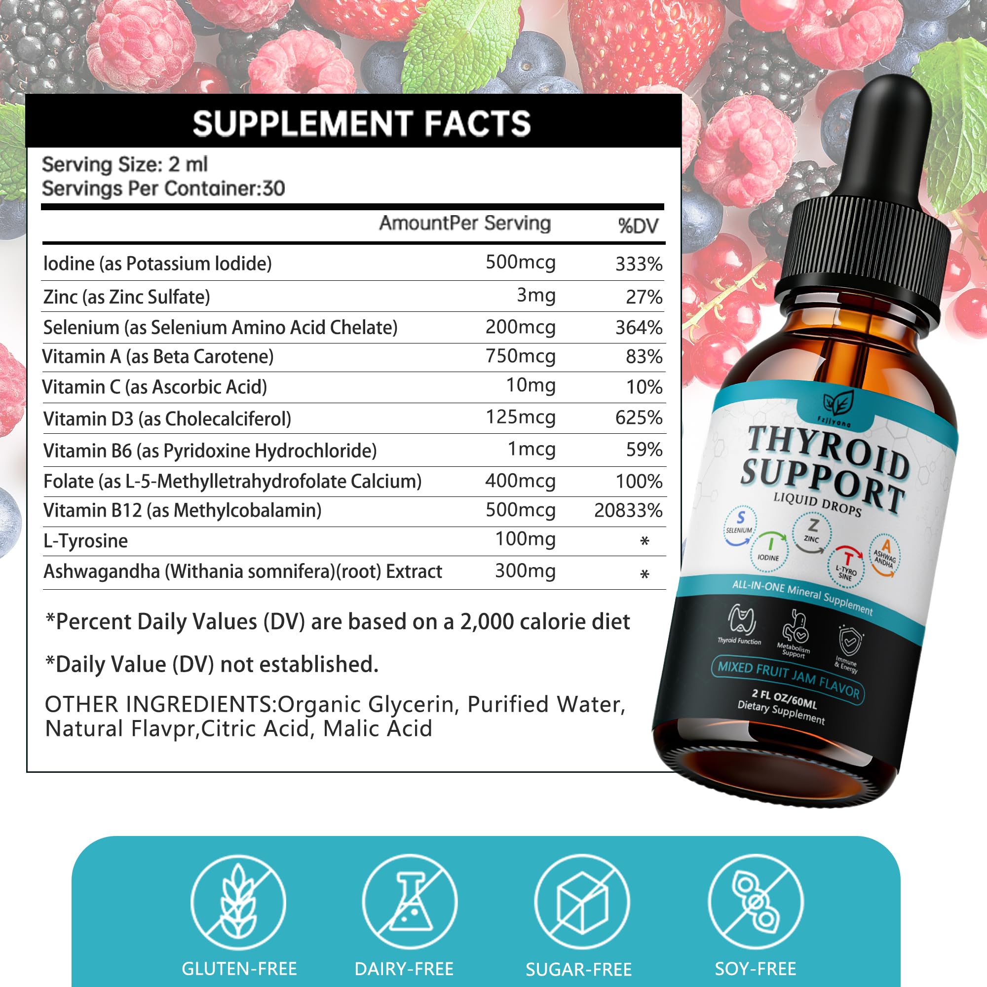 Fzjjyana Thyroid Support Drops back view showing label